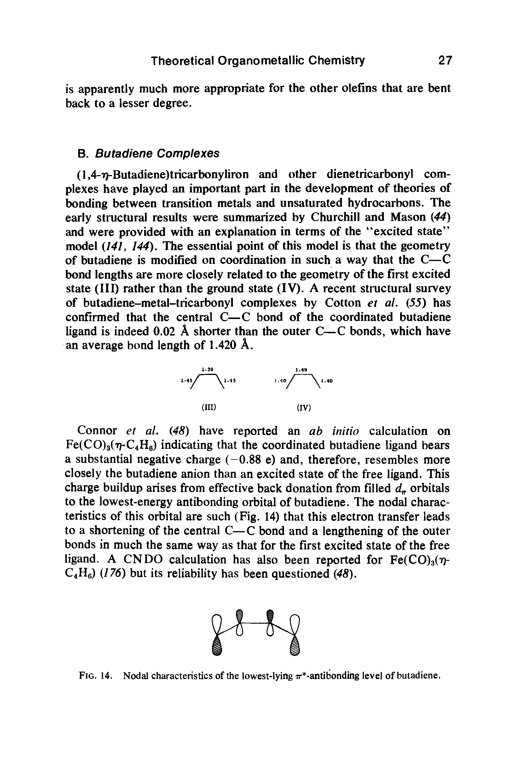 Fig. 14. Nodal characteristics of the lowest-lying ir -antibonding level of butadiene.