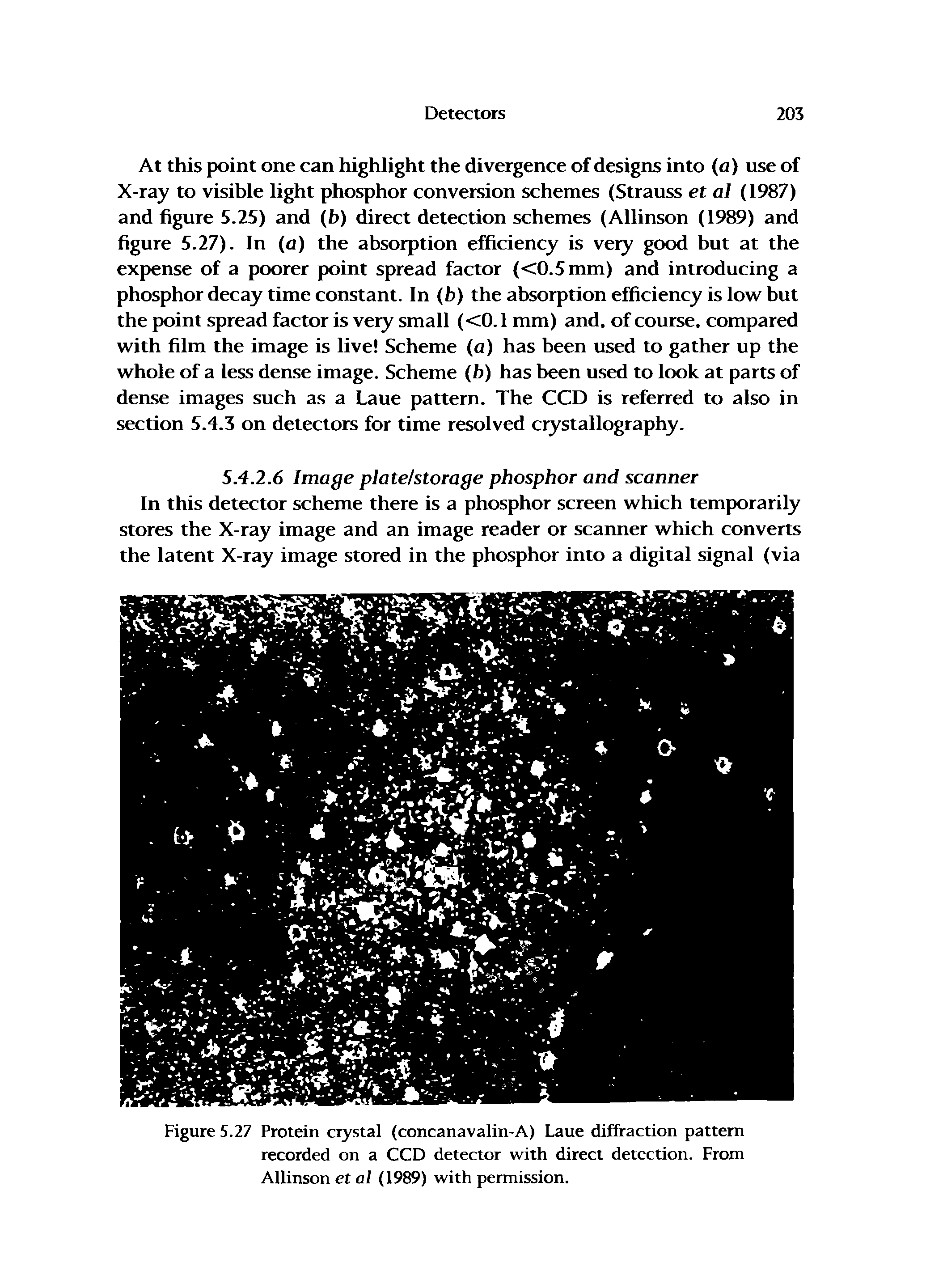 Figure 5.27 Protein crystal (concanavalin-A) Laue diffraction pattern recorded on a CCD detector with direct detection. From Allinson et al (1989) with permission.