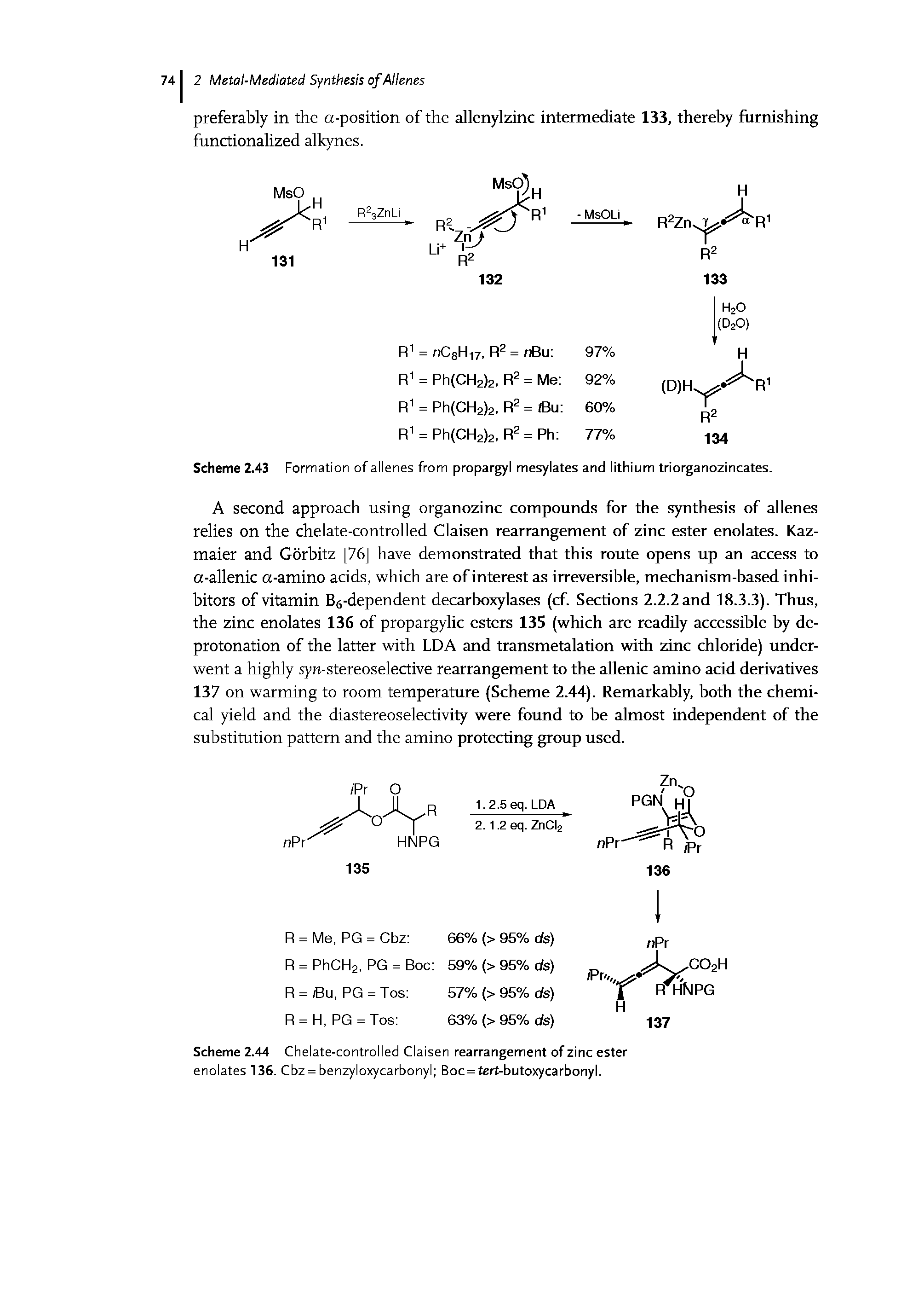 Scheme 2.44 Chelate-controlled Claisen rearrangement of zinc ester enolates 136. Cbz = benzyloxycarbonyl Boc = tert-butoxycarbonyl.