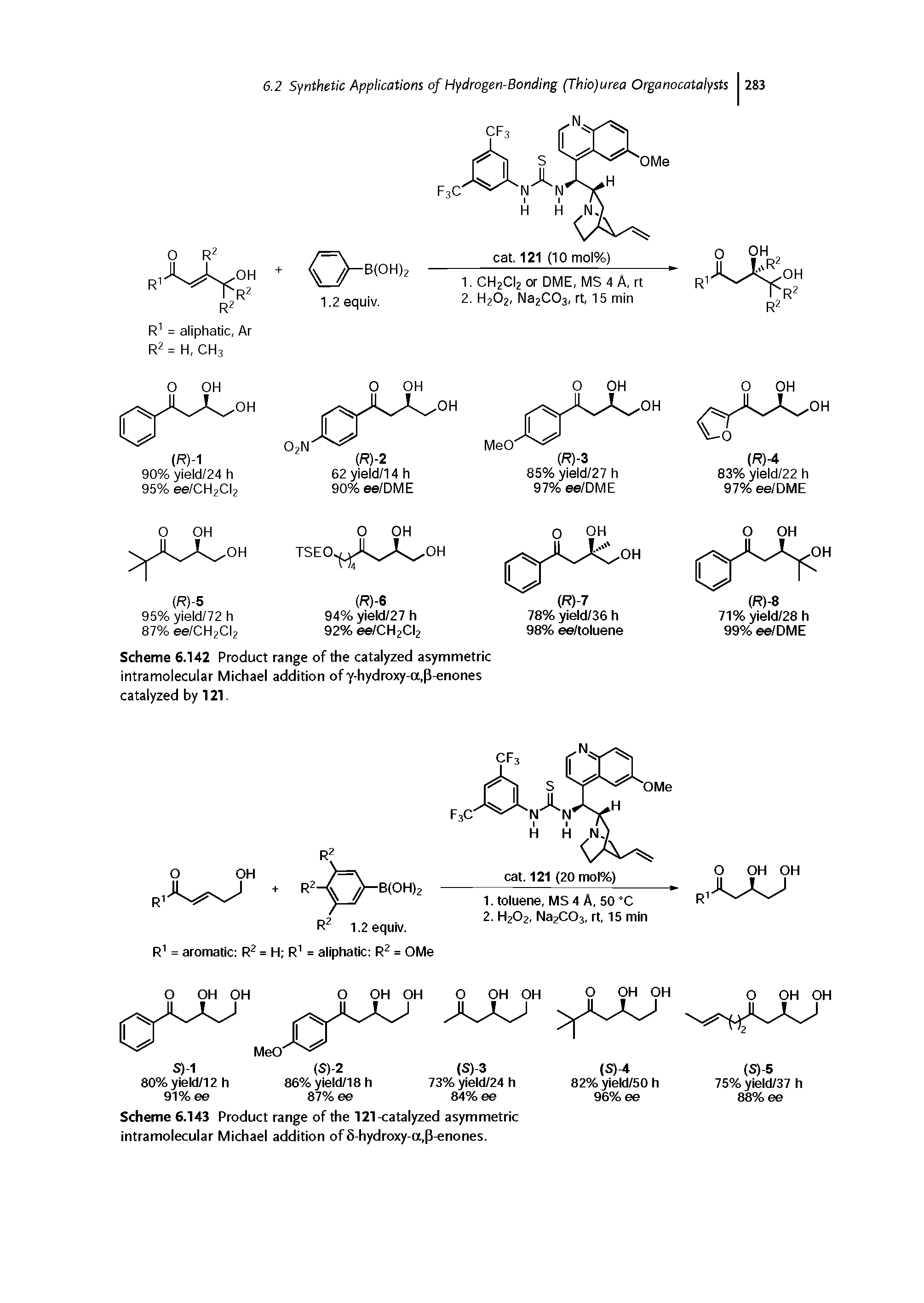 Scheme 6.142 Product range of the catalyzed asymmetric intramolecular Michael addition of y-hydroxy-a,P-enones catalyzed by 121.