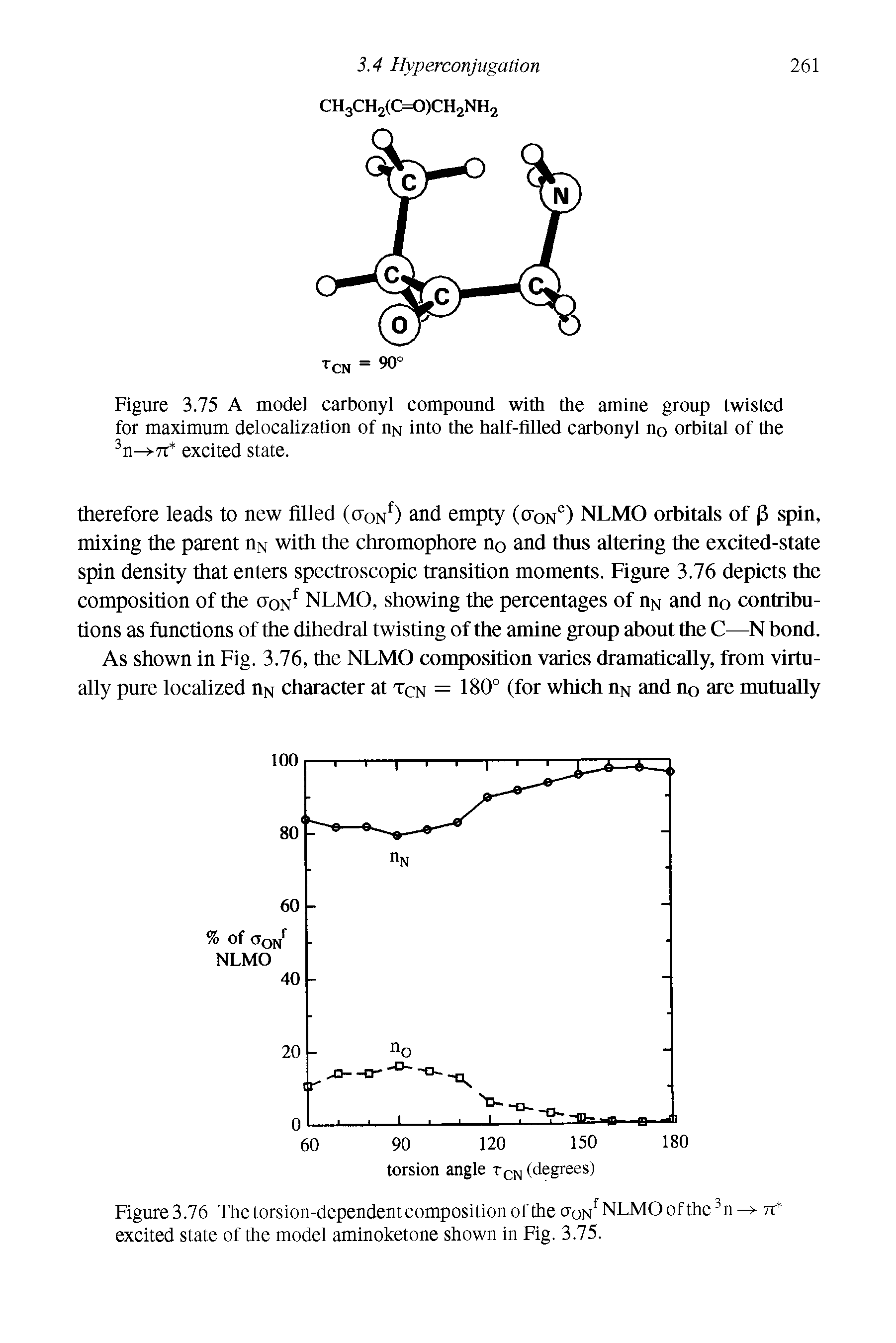 Figure 3.75 A model carbonyl compound with the amine group twisted for maximum delocalization of nN into the half-filled carbonyl n0 orbital of the 3n->-7T excited state.