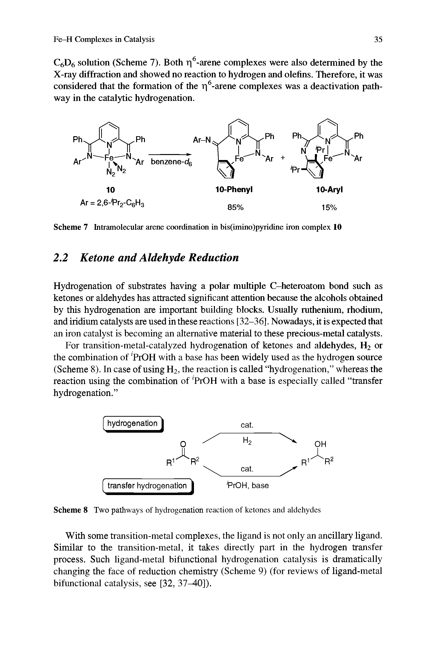 Scheme 8 Two pathways of hydrogenation reaction of ketones and aldehydes...