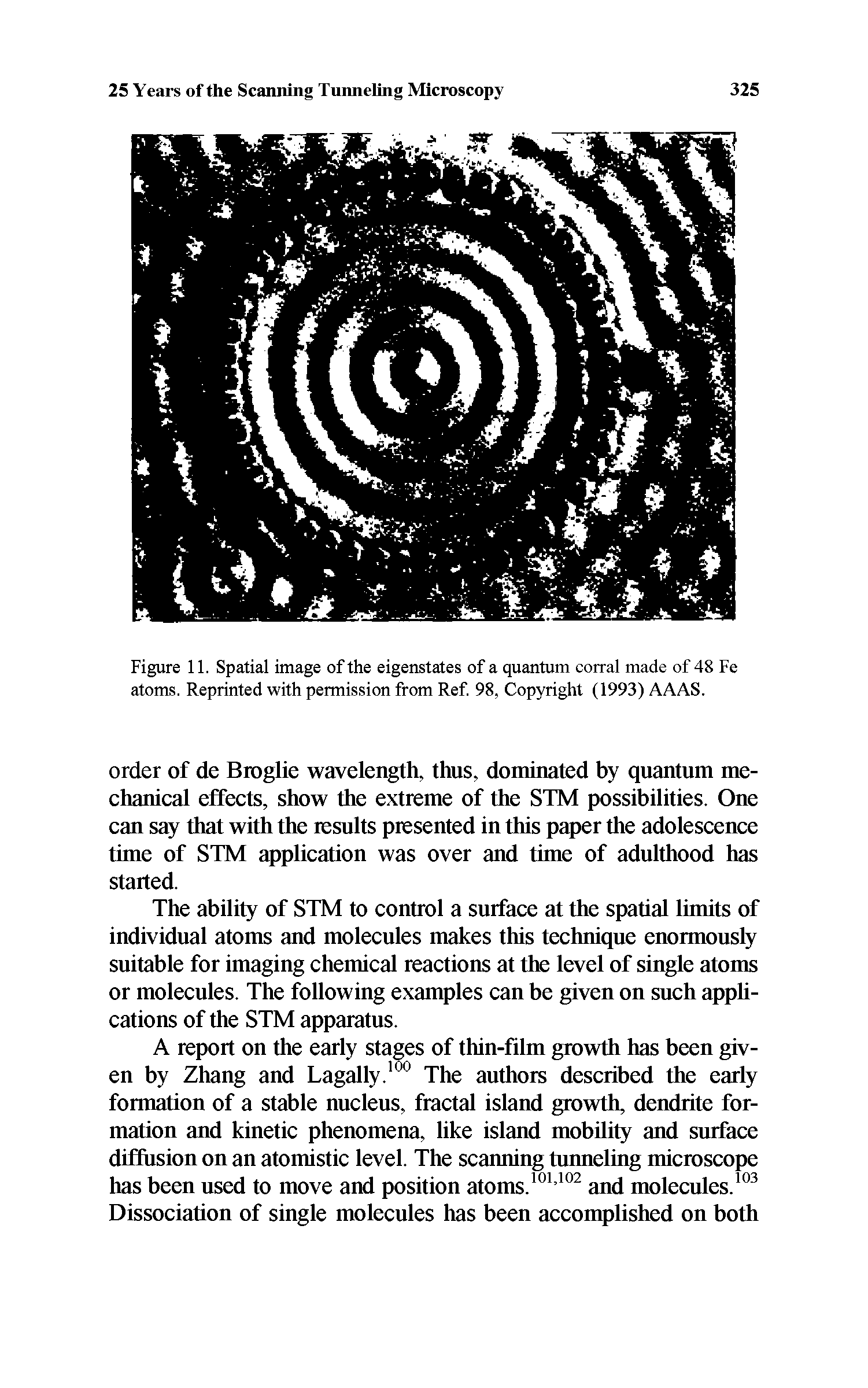 Figure 11. Spatial image of the eigenstates of a quantum corral made of 48 Fe atoms. Reprinted with permission from Ref. 98. Copyright (1993) AAAS.