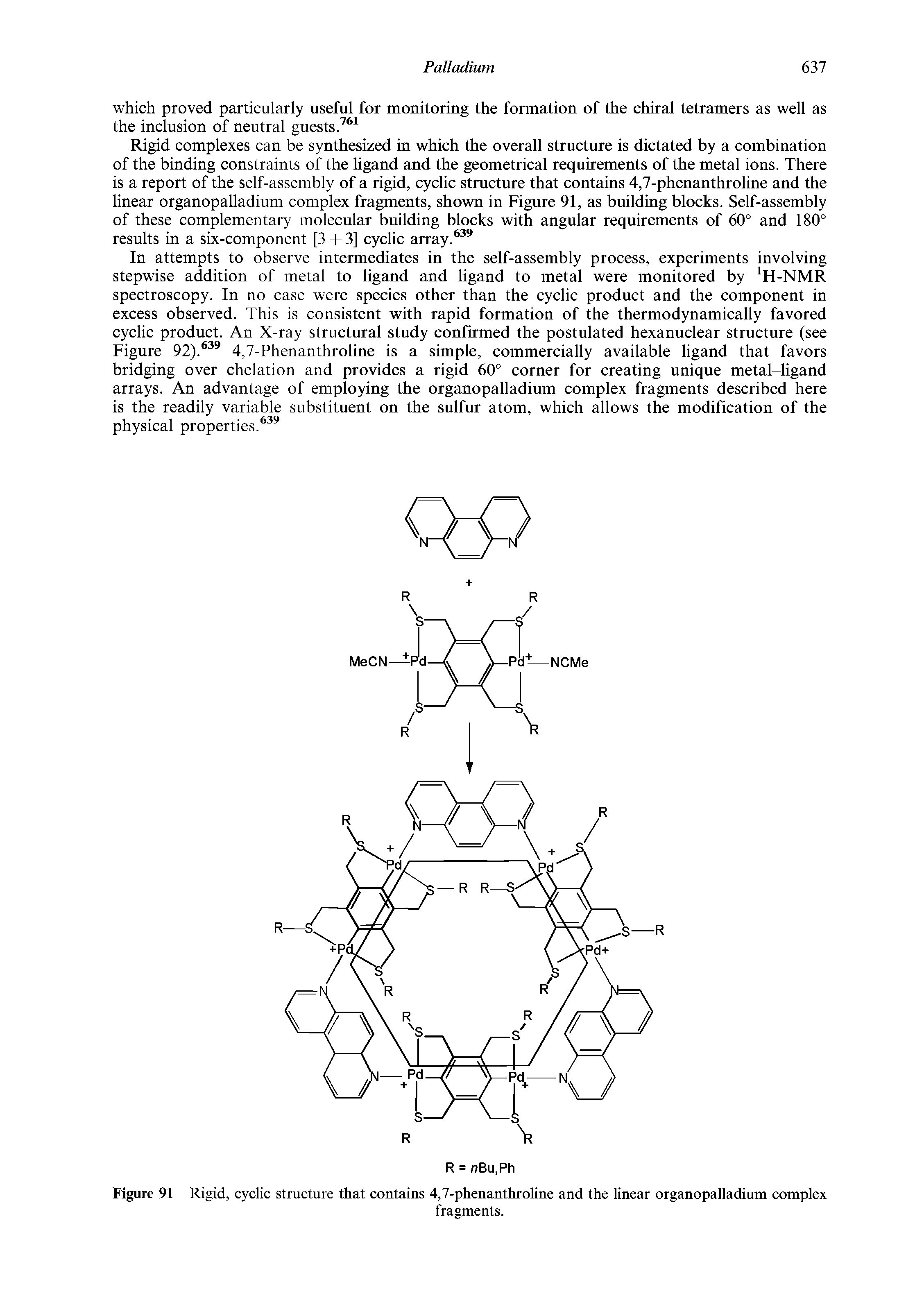 Figure 91 Rigid, cyclic structure that contains 4,7-phenanthroline and the linear organopalladium complex...