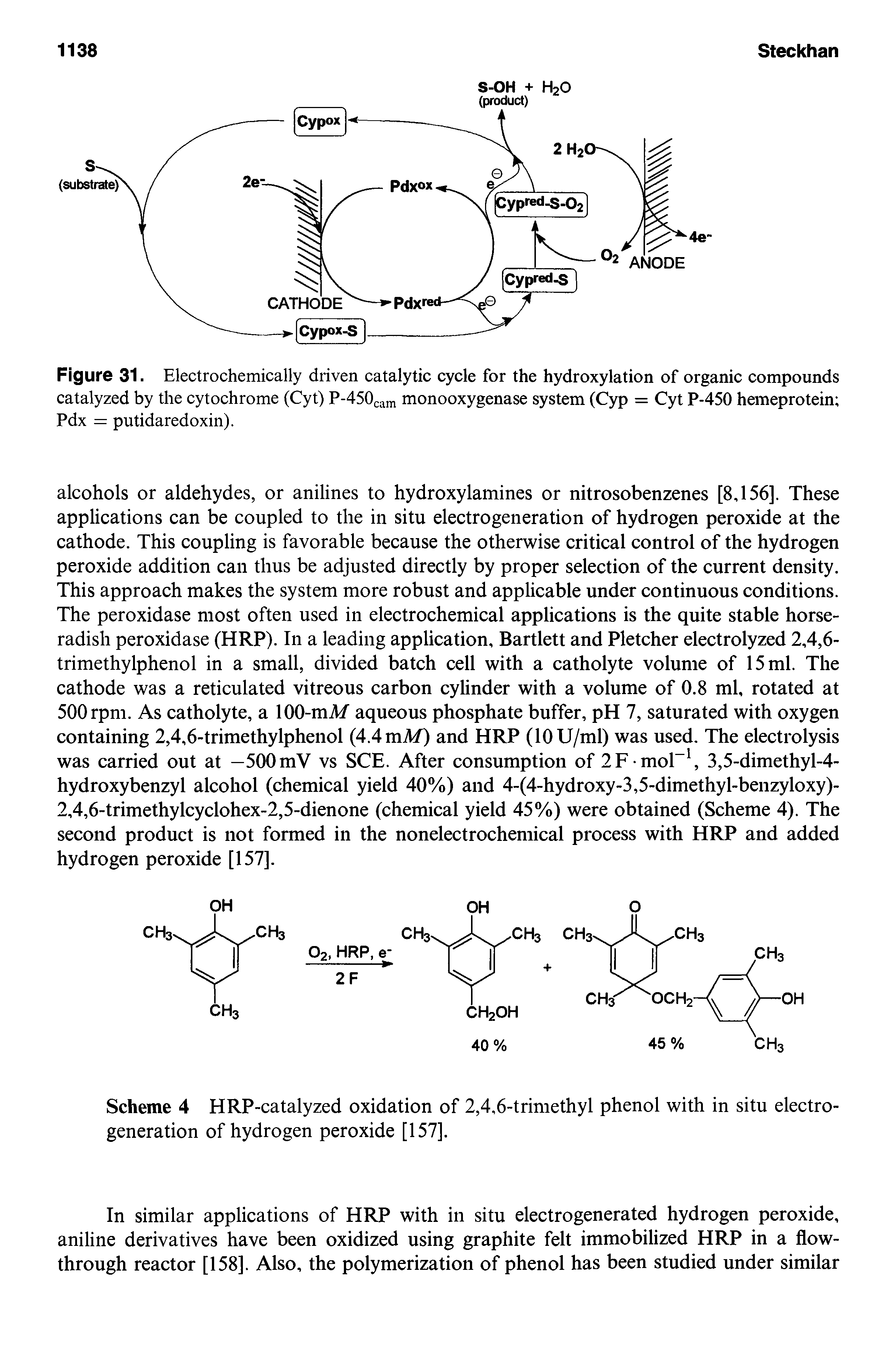 Scheme 4 HRP-catalyzed oxidation of 2,4,6-trimethyl phenol with in situ electrogeneration of hydrogen peroxide [157].