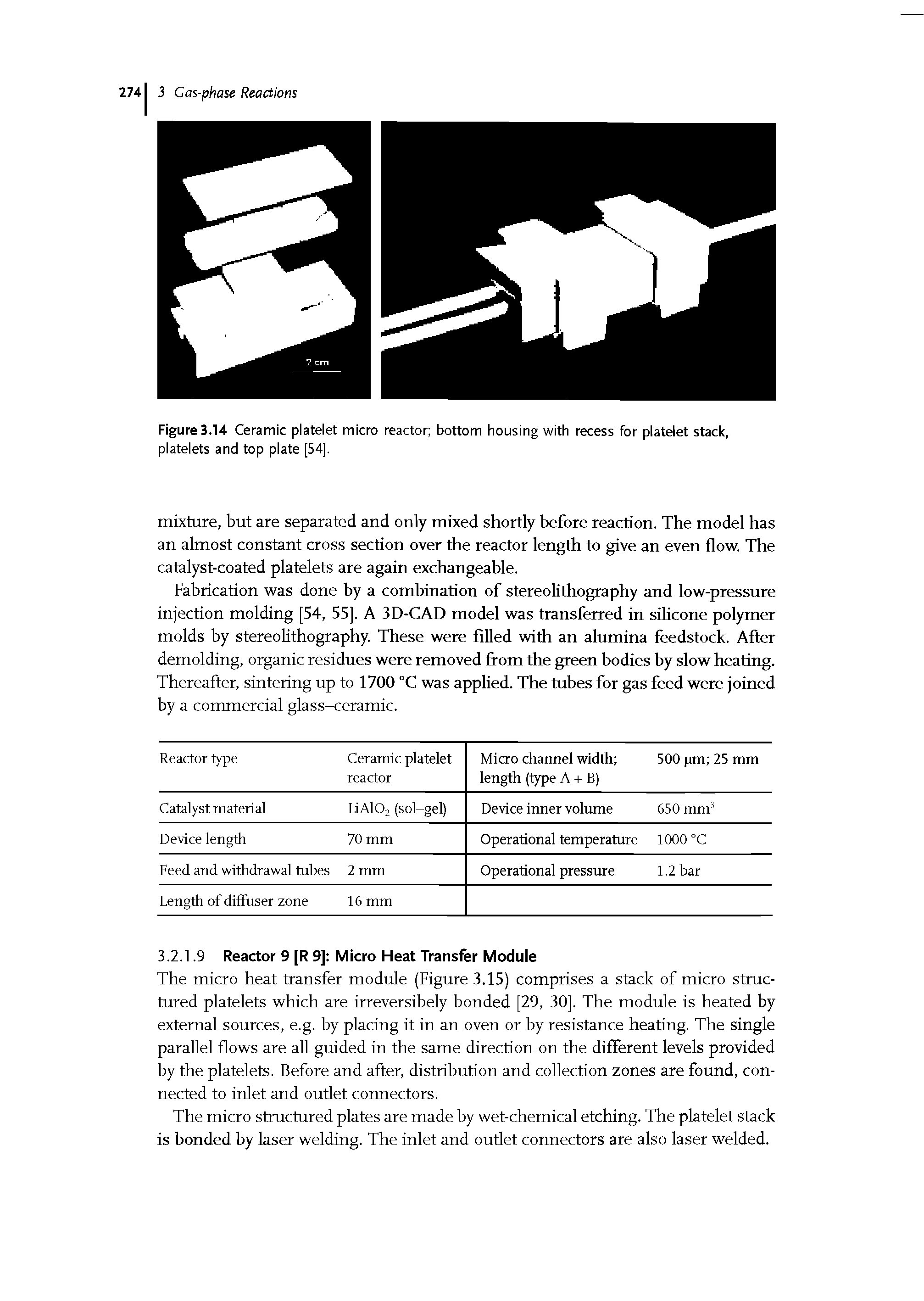 Figure 3.14 Ceramic platelet micro reactor bottom housing with recess for platelet stack, platelets and top plate [54],...