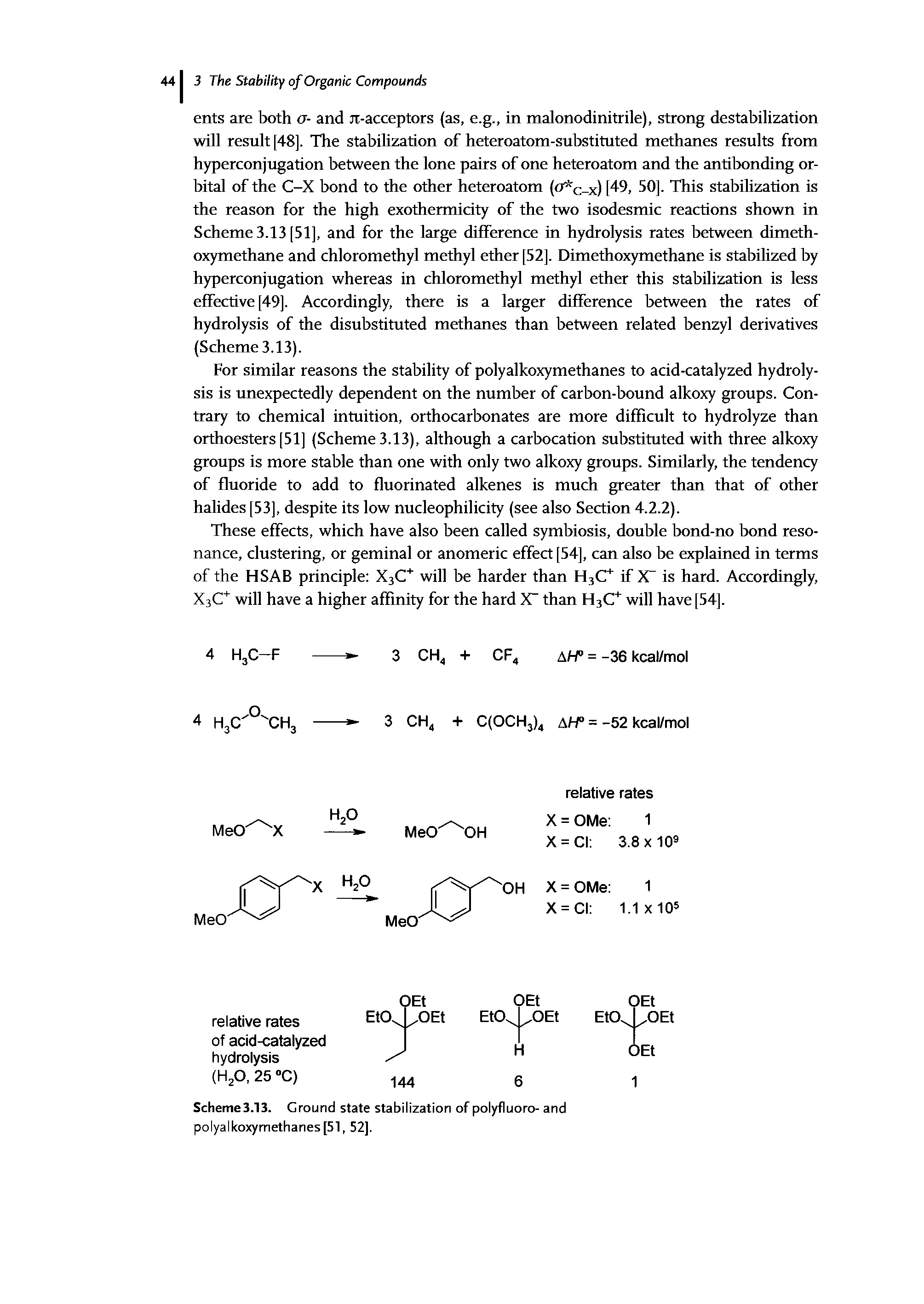 Scheme3.13. Ground state stabilization of polyfluoro- and polyalkoxymethanes[51,52].