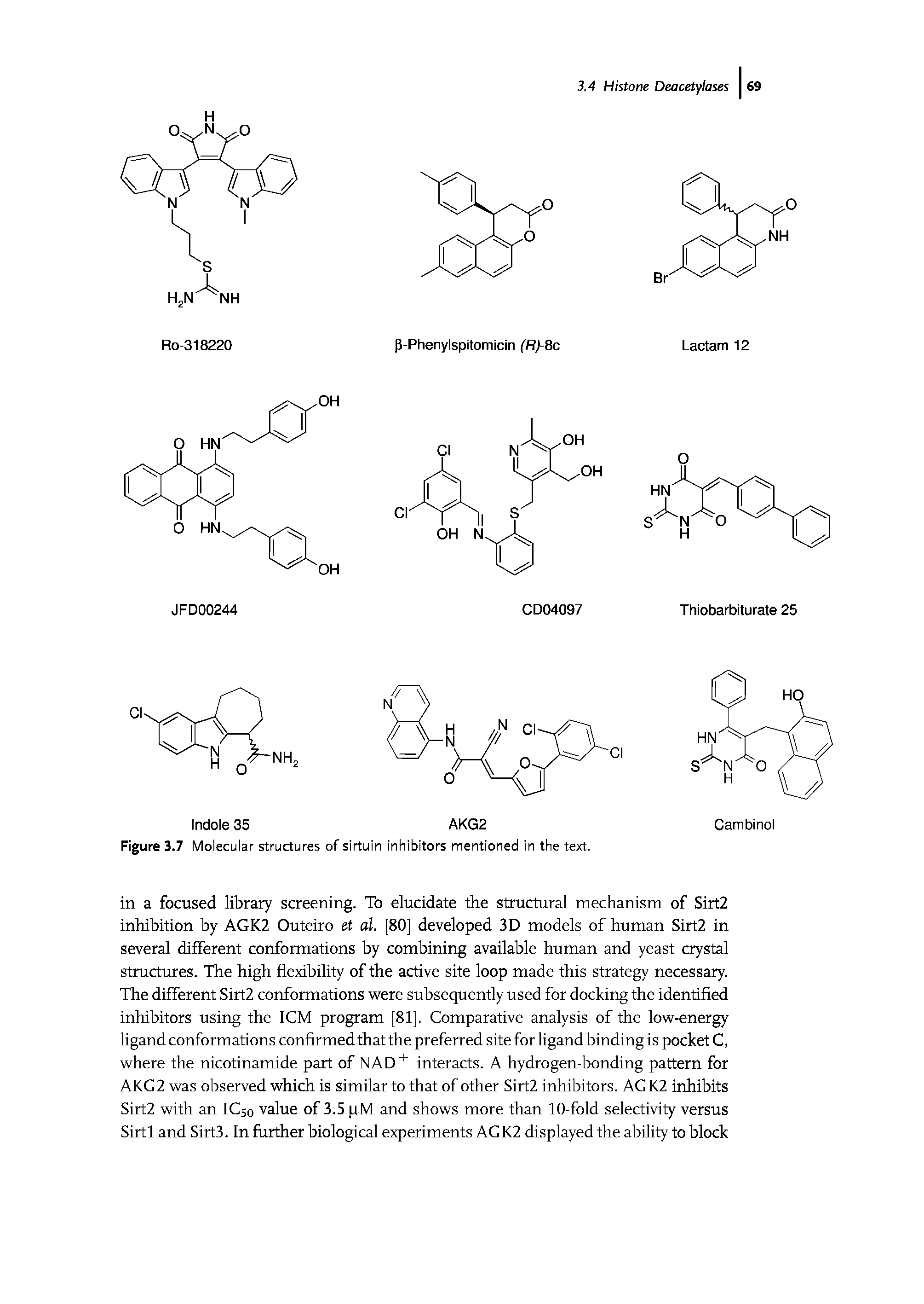 Figure 3.7 Molecular structures of sirtuin inhibitors mentioned in the text.
