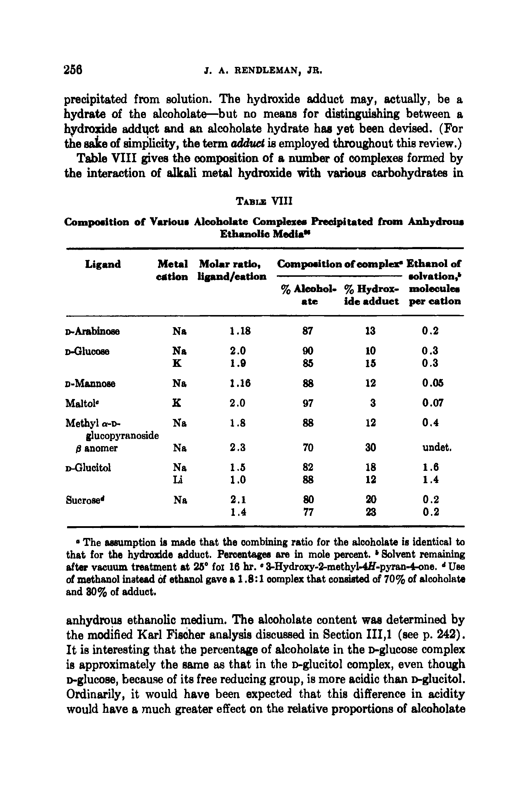 Table VIII gives the composition of a number of complexes formed by the interaction of alkali metal hydroxide with various carbohydrates in...