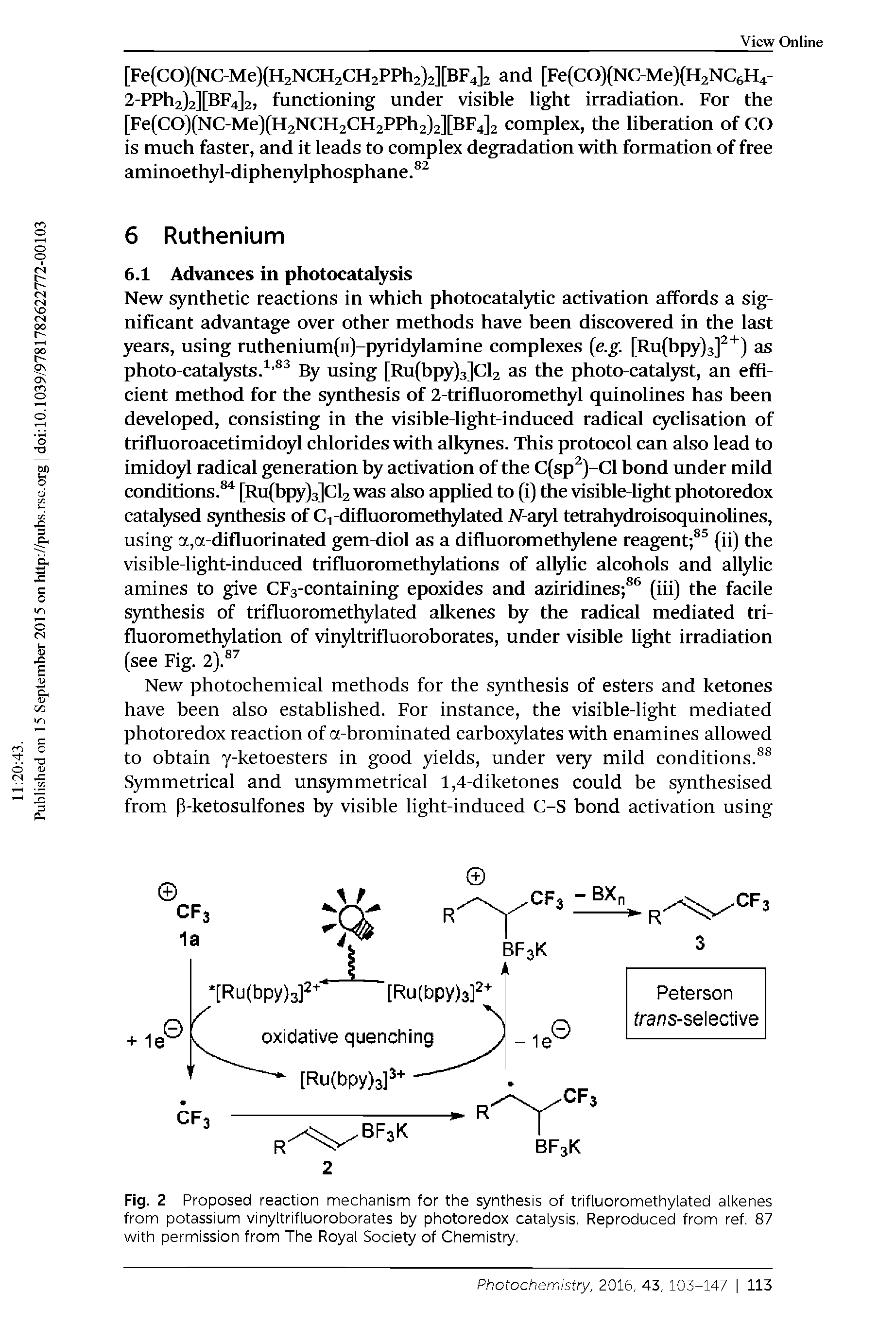 Fig. 2 Proposed reaction mechanism for the synthesis of trifluoromethylated alkenes from potassium vinyltrifluoroborates by photoredox catalysis. Reproduced from ref. 87 with permission from The Royal Society of Chemistry.