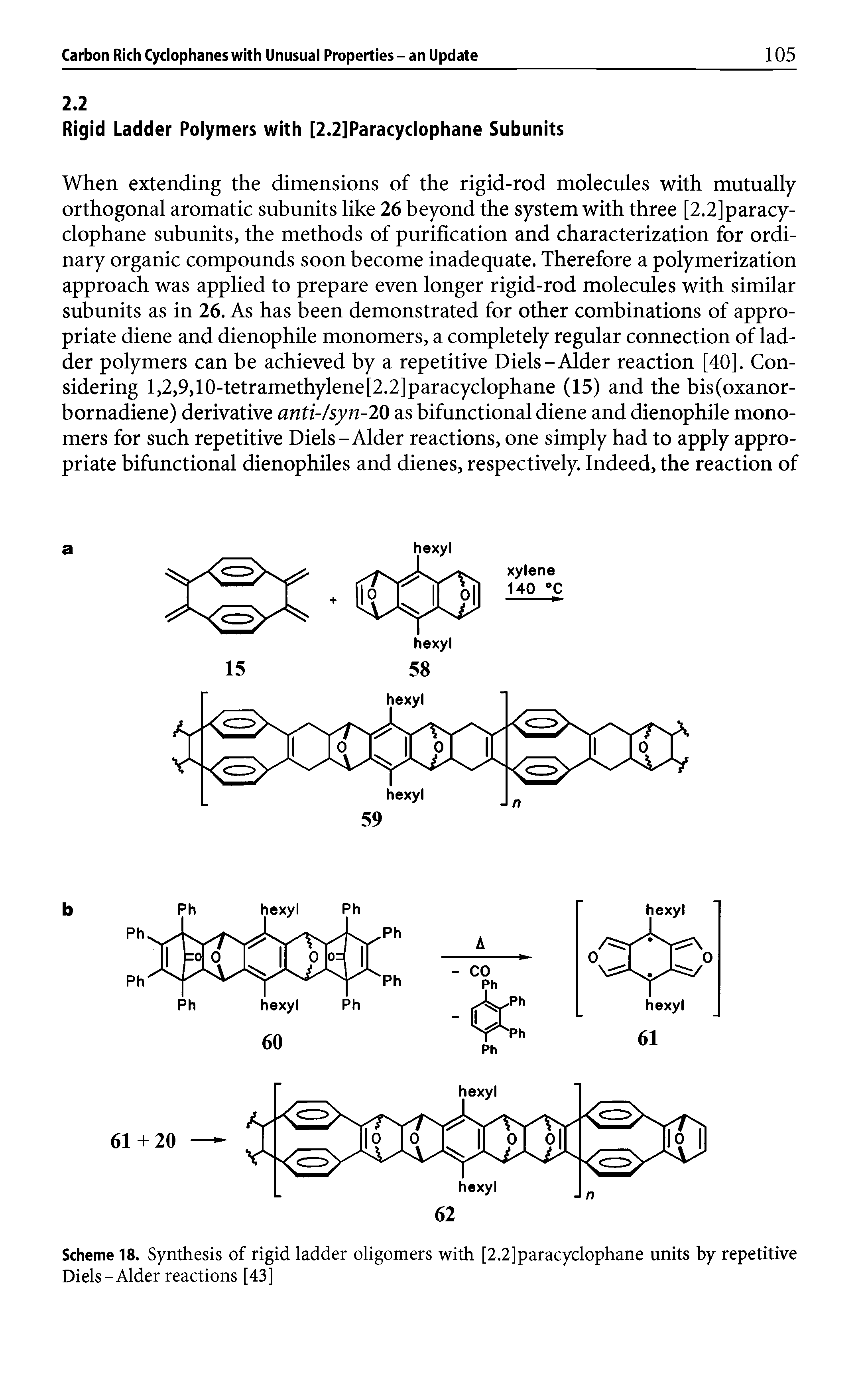 Scheme 18. Synthesis of rigid ladder oligomers with [2.2]paracyclophane units by repetitive Diels-Alder reactions [43]...