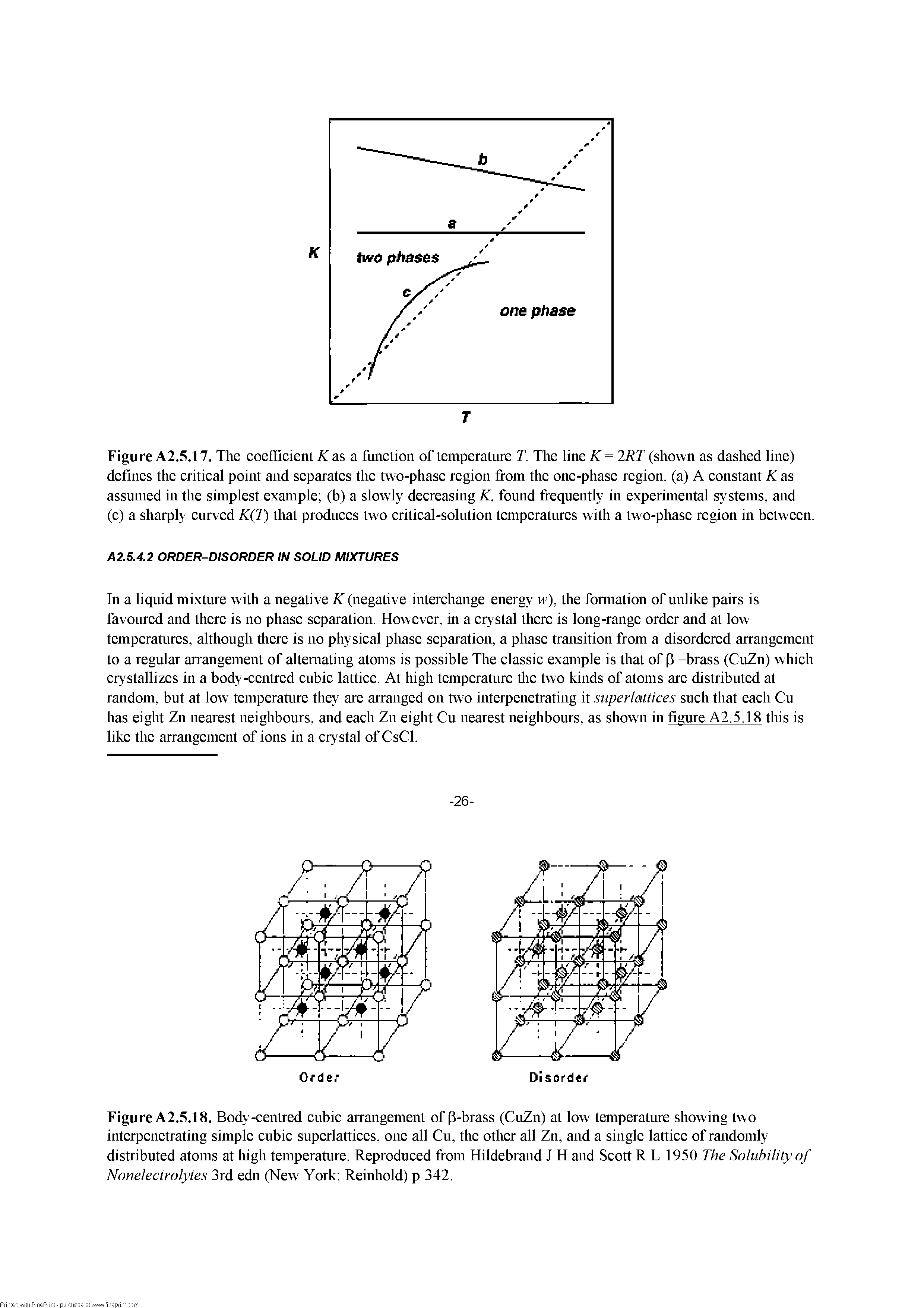 Figure A2.5.18. Body-centred cubic arrangement of (3-brass (CiiZn) at low temperature showing two interpenetrating simple cubic superlattices, one all Cu, the other all Zn, and a single lattice of randomly distributed atoms at high temperature. Reproduced from Hildebrand J H and Scott R L 1950 The Solubility of Nonelectrolytes 3rd edn (New York Reinliold) p 342.