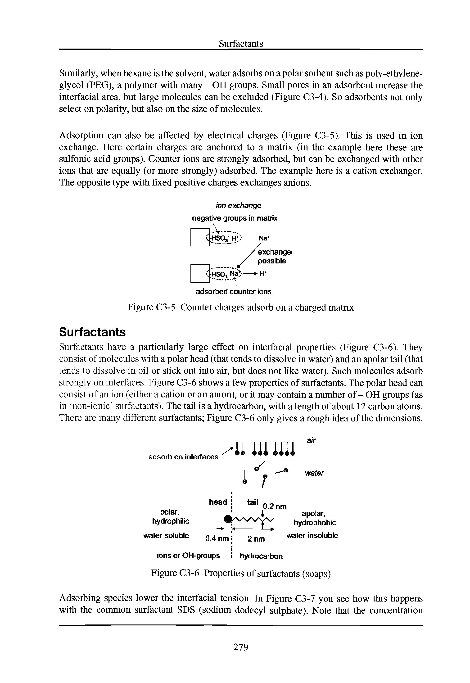 Figure C3-5 Counter charges adsorb on a charged matrix...