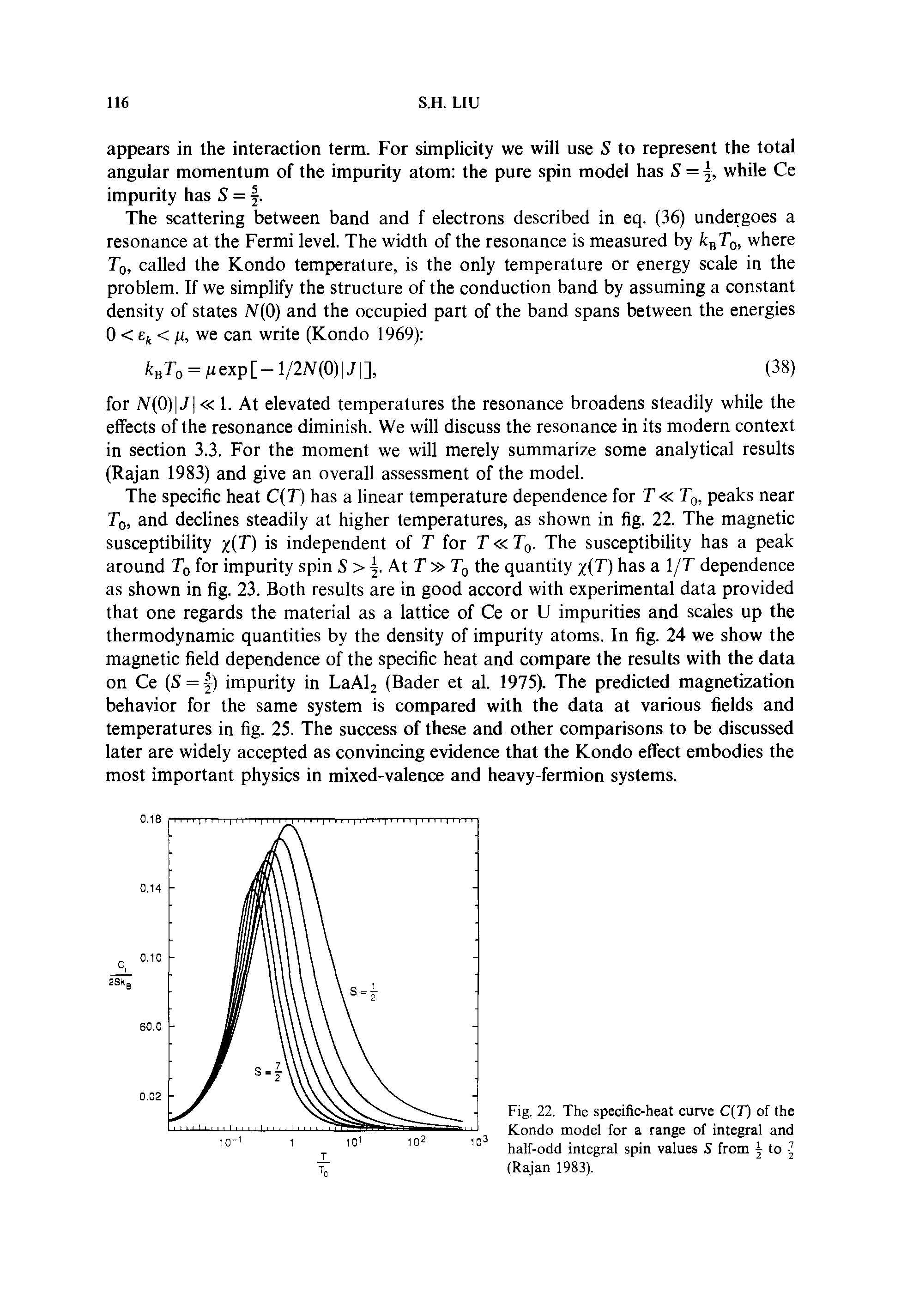 Fig. 22, The specific-heat curve C(T) of the Kondo model for a range of integral and half-odd integral spin values S from j to j (Rajan 1983).