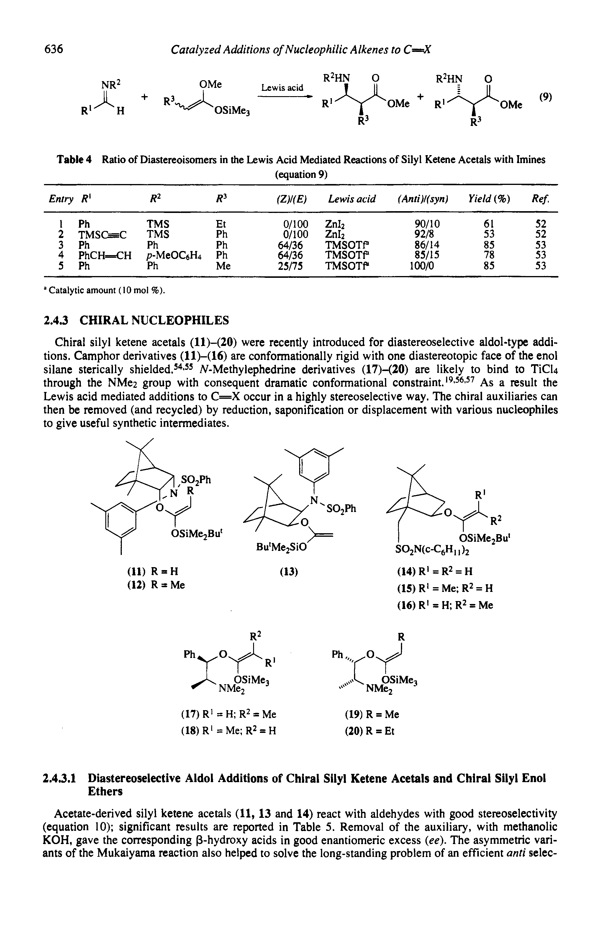 Table 4 Ratio of Diastereoisomers in the Lewis Acid Mediated Reactions of Silyl Ketene Acetals with Imines...