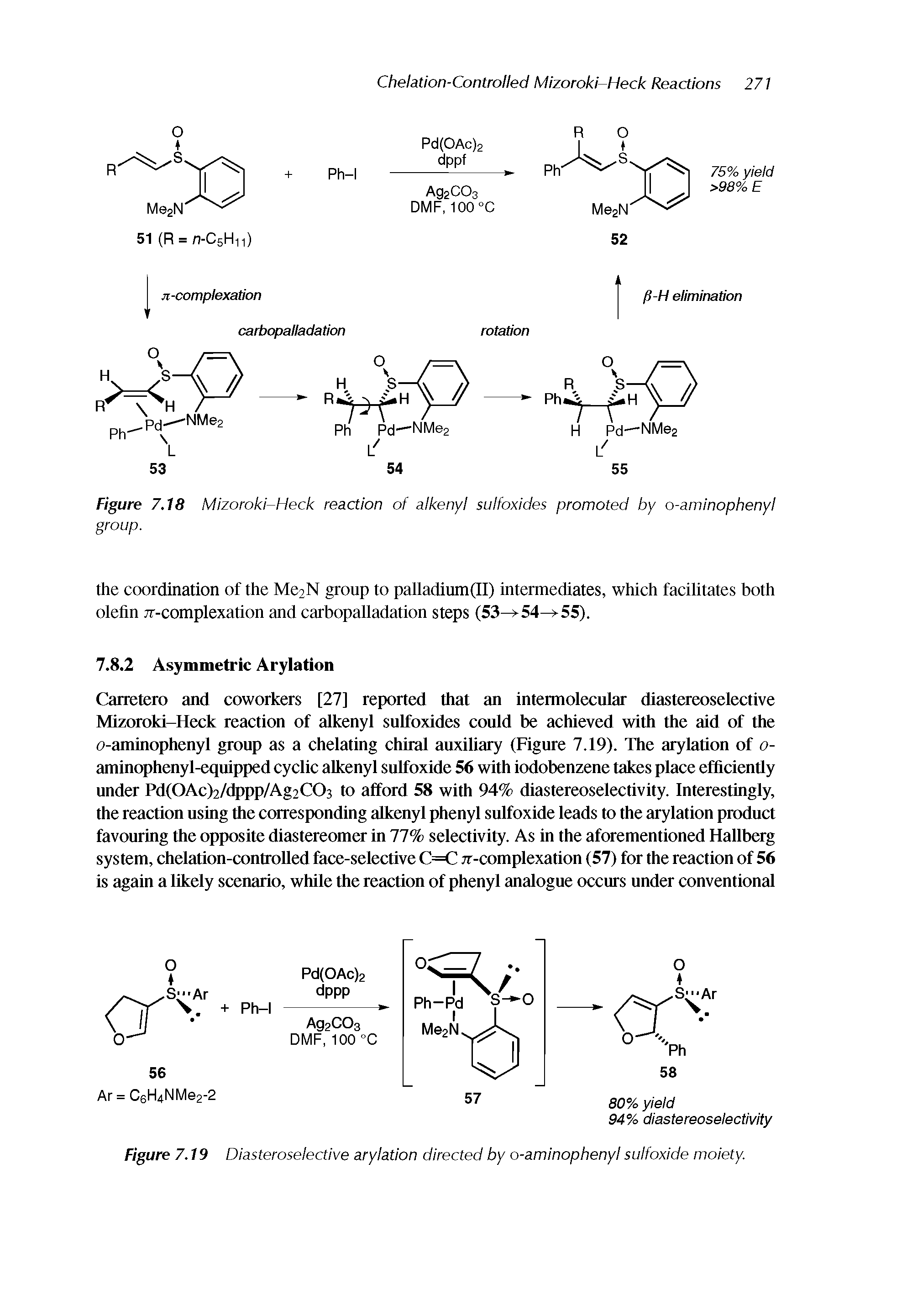 Figure 7,18 Mizoroki-Heck reaction of alkenyl sulfoxides promoted by o-aminophenyl group.