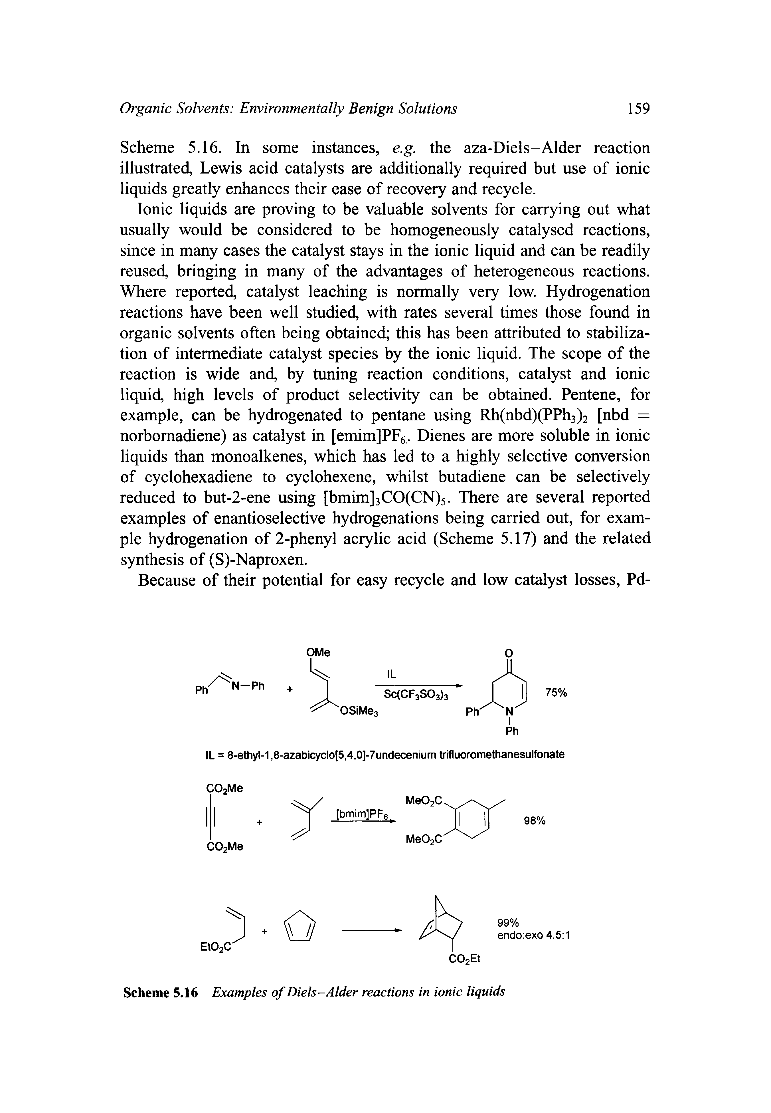 Scheme 5.16 Examples of Diels-Alder reactions in ionic liquids...