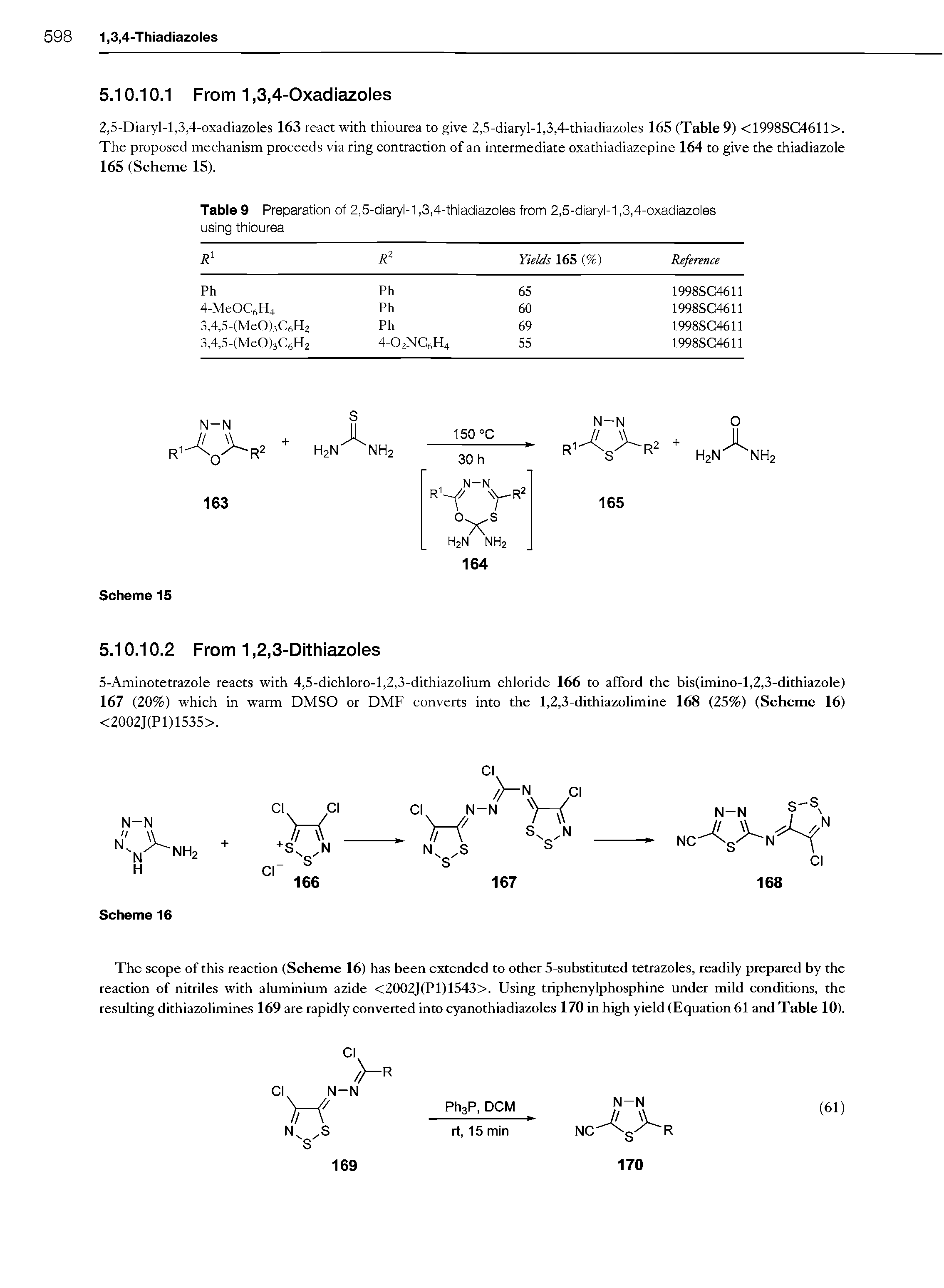 Table 9 Preparation of 2,5-diaryl-1,3,4-thiadiazoles from 2,5-diaryl-1,3,4-oxadiazoles using thiourea...