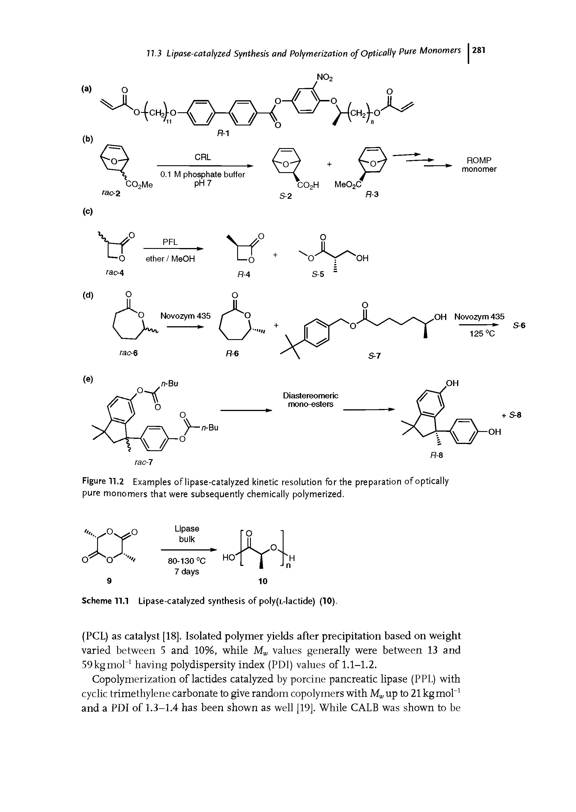 Scheme 11.1 Lipase-catalyzed synthesis of poly(L-lactide) (10).