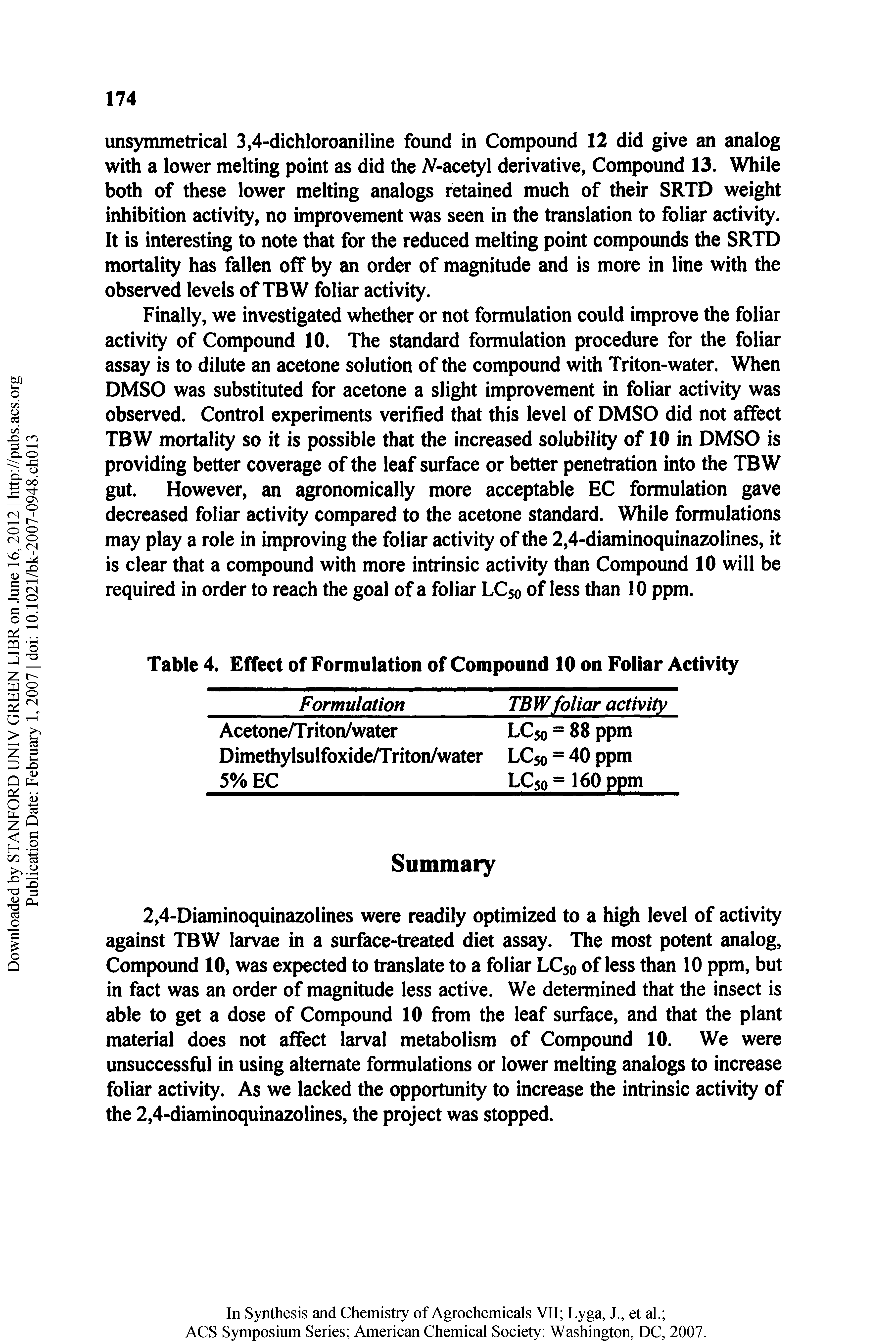 Table 4. Effect of Formulation of Compound 10 on Foliar Activity...