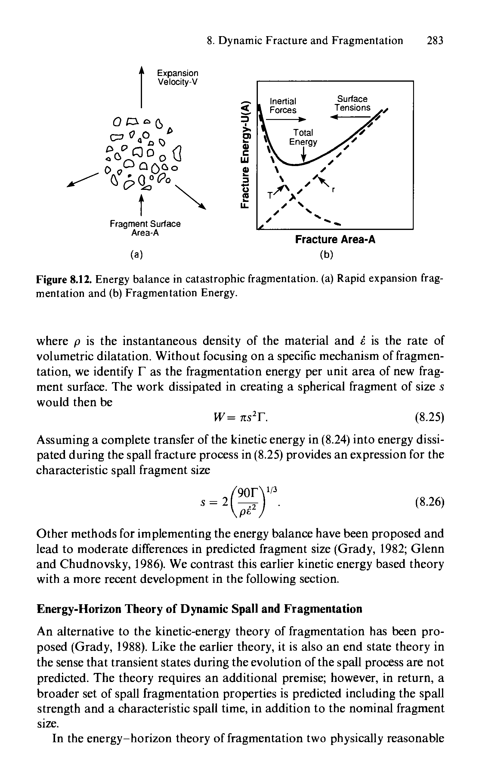 Figure 8.12. Energy balance in catastrophic fragmentation, (a) Rapid expansion fragmentation and (b) Fragmentation Energy.