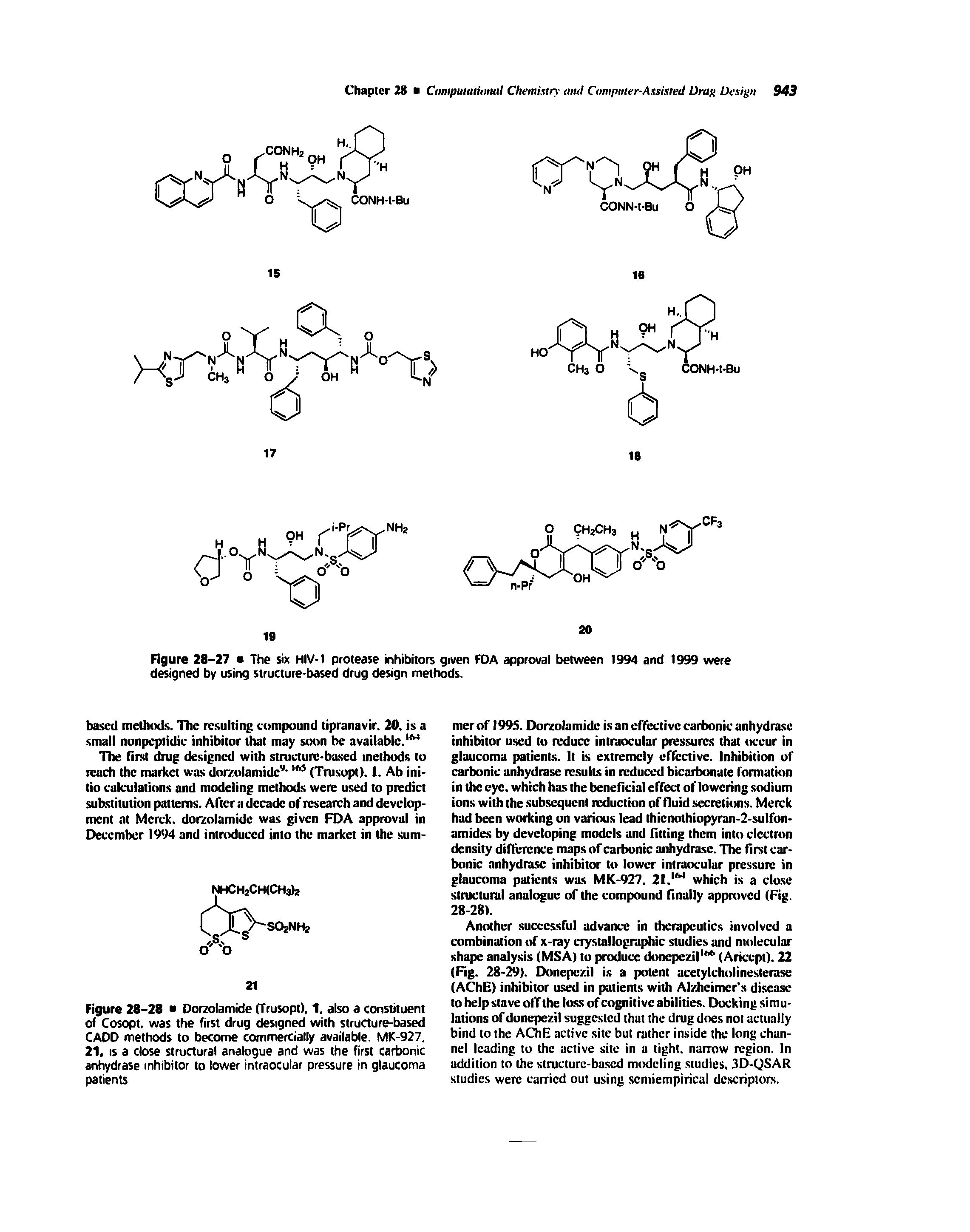 Figure 28-27 The six HIV-1 protease inhibitors given FOA approval between 1994 and 1999 were designed by using structure-based drug design methods.