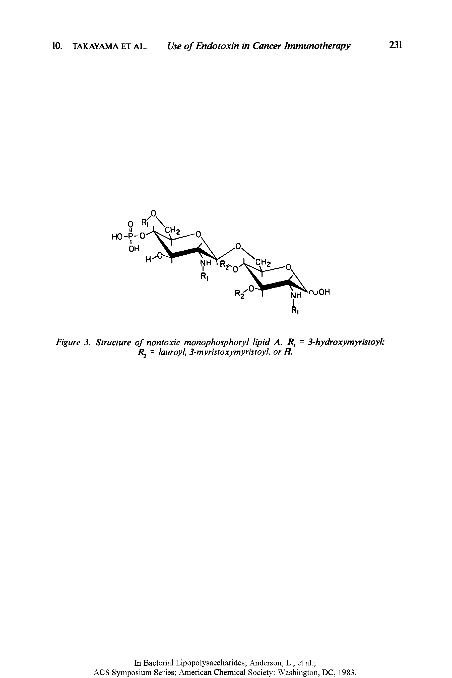 Figure 3. Structure of nontoxic monophosphoryl lipid A. R, = 3-hydroxymyristoyl R2 = lauroyl, 3-myristoxymyristoyl, or H.