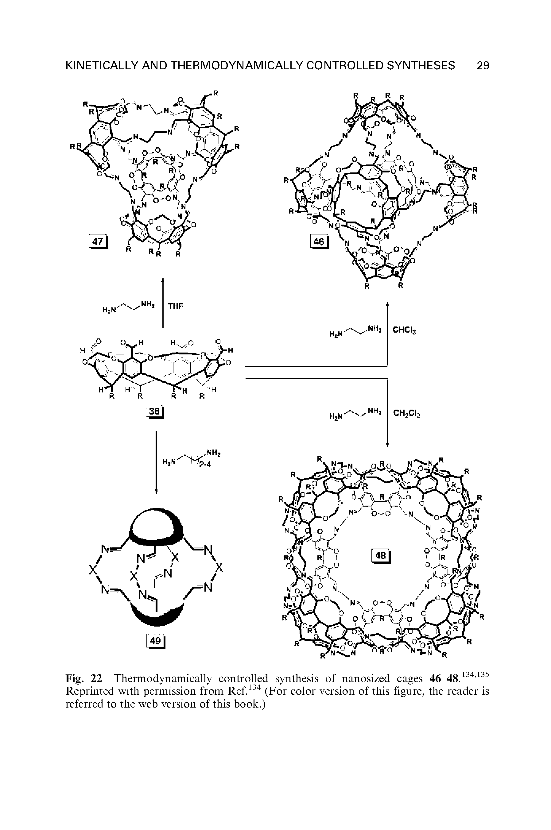Fig. 22 Thermodynamically controlled synthesis of nanosized cages 46-48.134,135 Reprinted with permission from Ref.134 (For color version of this figure, the reader is referred to the web version of this book.)...