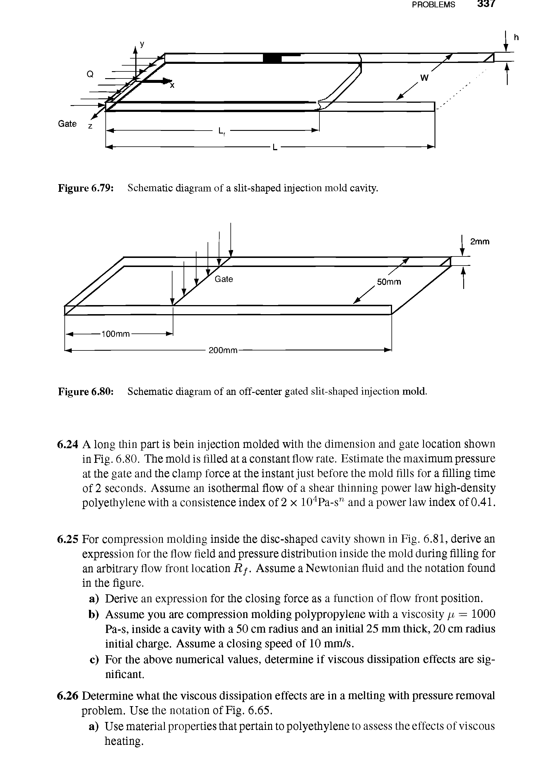 Figure 6.79 Schematic diagram of a slit-shaped injection mold cavity.