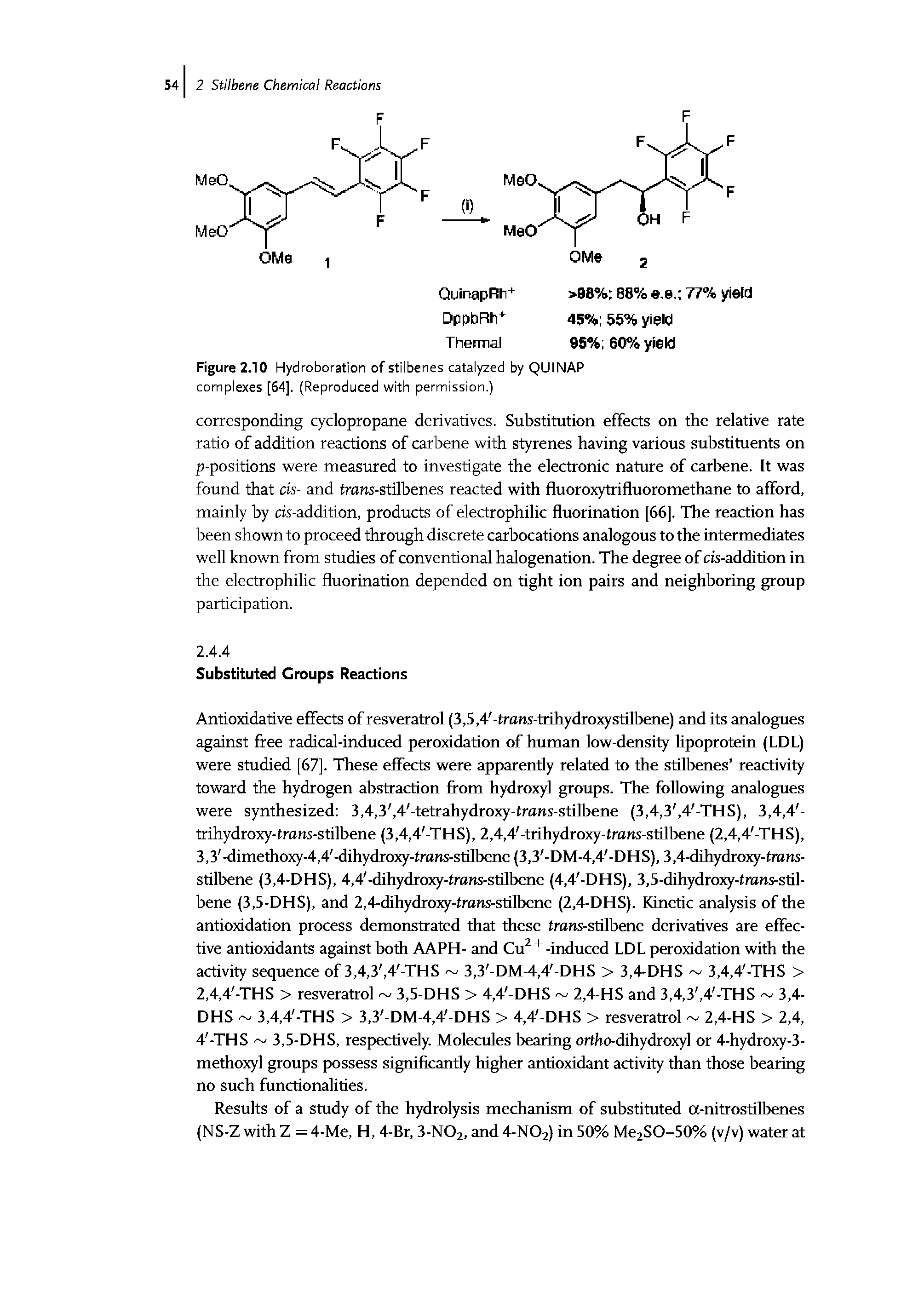 Figure 2.10 Hydroboration of stilbenes catalyzed by QUINAP complexes [64]. (Reproduced with permission.)...