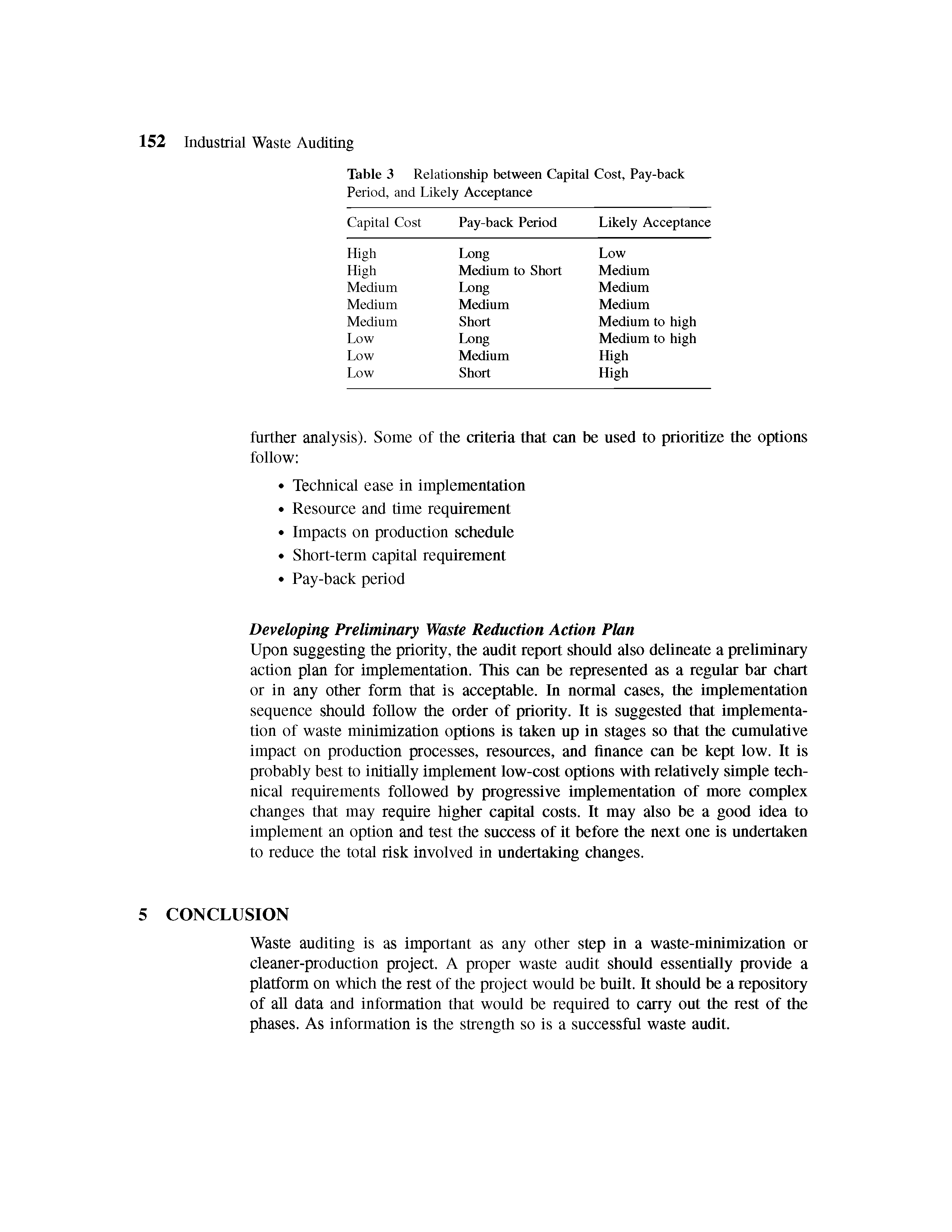 Table 3 Relationship between Capital Cost, Pay-back Period, and Likely Acceptance...