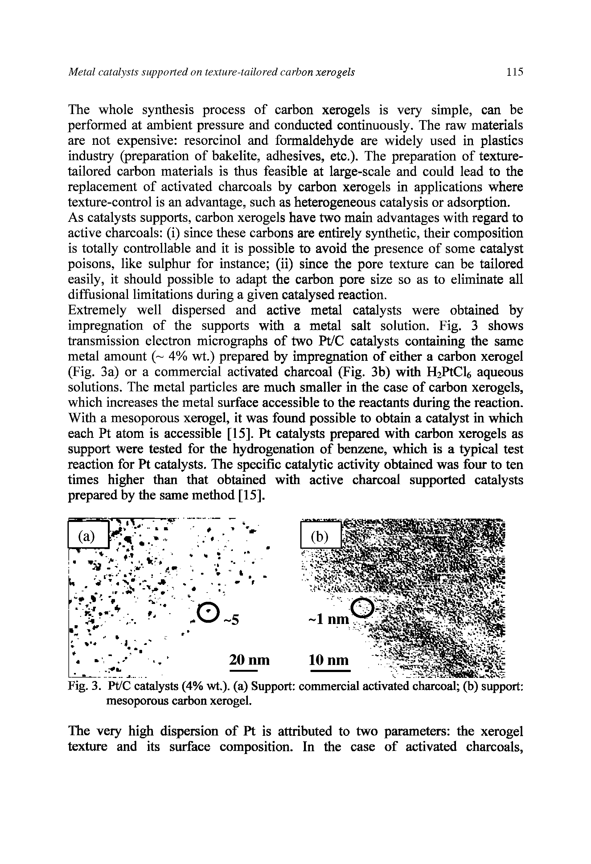 Fig. 3. Pt/C catalysts (4% wt.). (a) Support commercial activated charcoal (b) support mesoporous carbon xerogel.