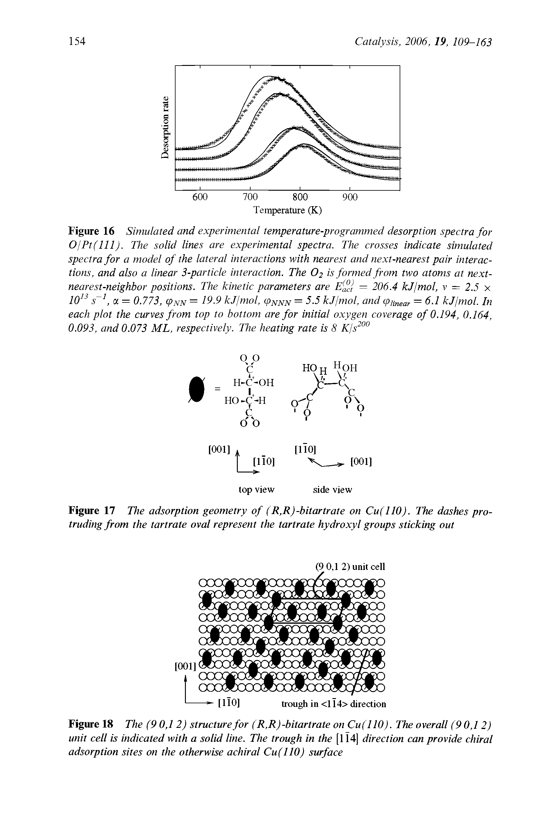 Figure 17 The adsorption geometry of (R,R)-bitartrate on Cu(llO). The dashes protruding from the tartrate oval represent the tartrate hydroxyl groups sticking out...