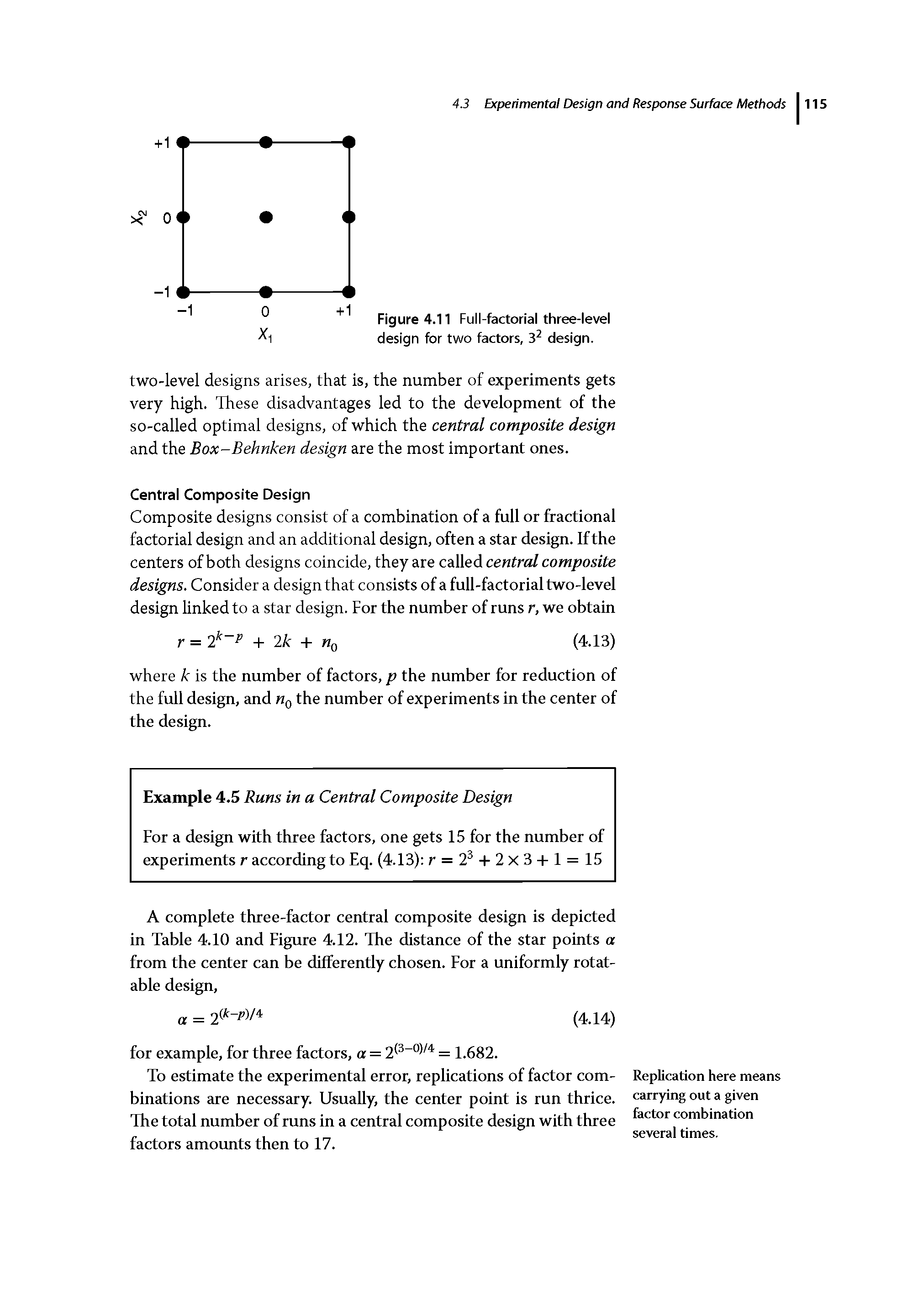 Figure 4.11 Full-factorial three-level design for two factors, 3 design.