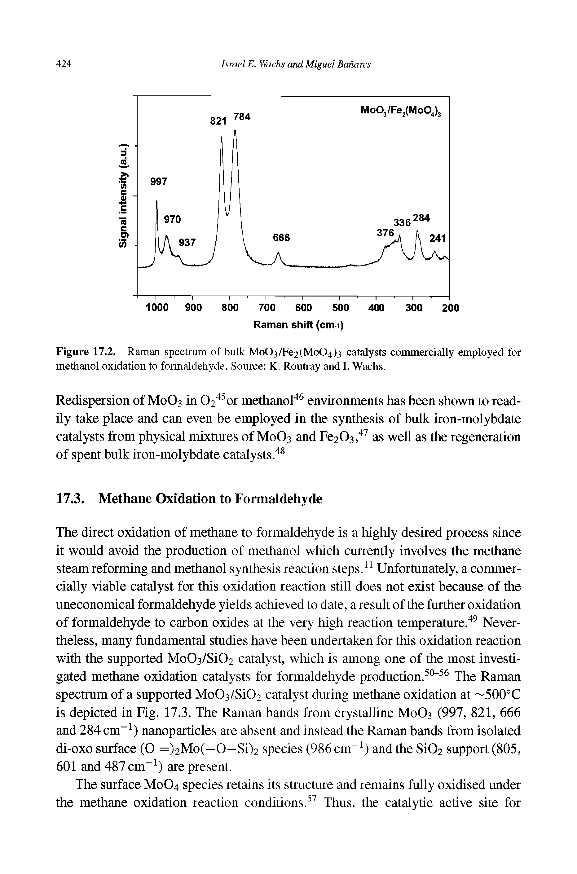 Figure 17.2. Raman spectrum of bulk Mo03/Fe2(Mo04)3 catalysts commercially employed for methanol oxidation to formaldehyde. Source K. Routray and 1. Wachs.