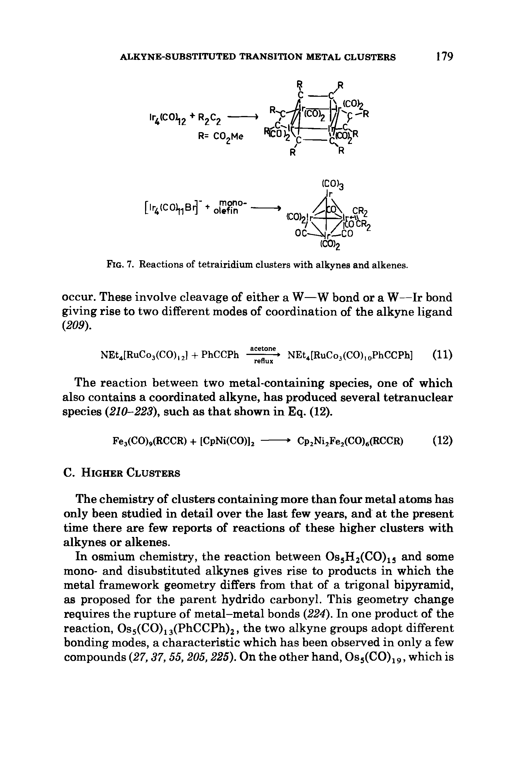 Fig. 7. Reactions of tetrairidium clusters with alkynes and alkenes.