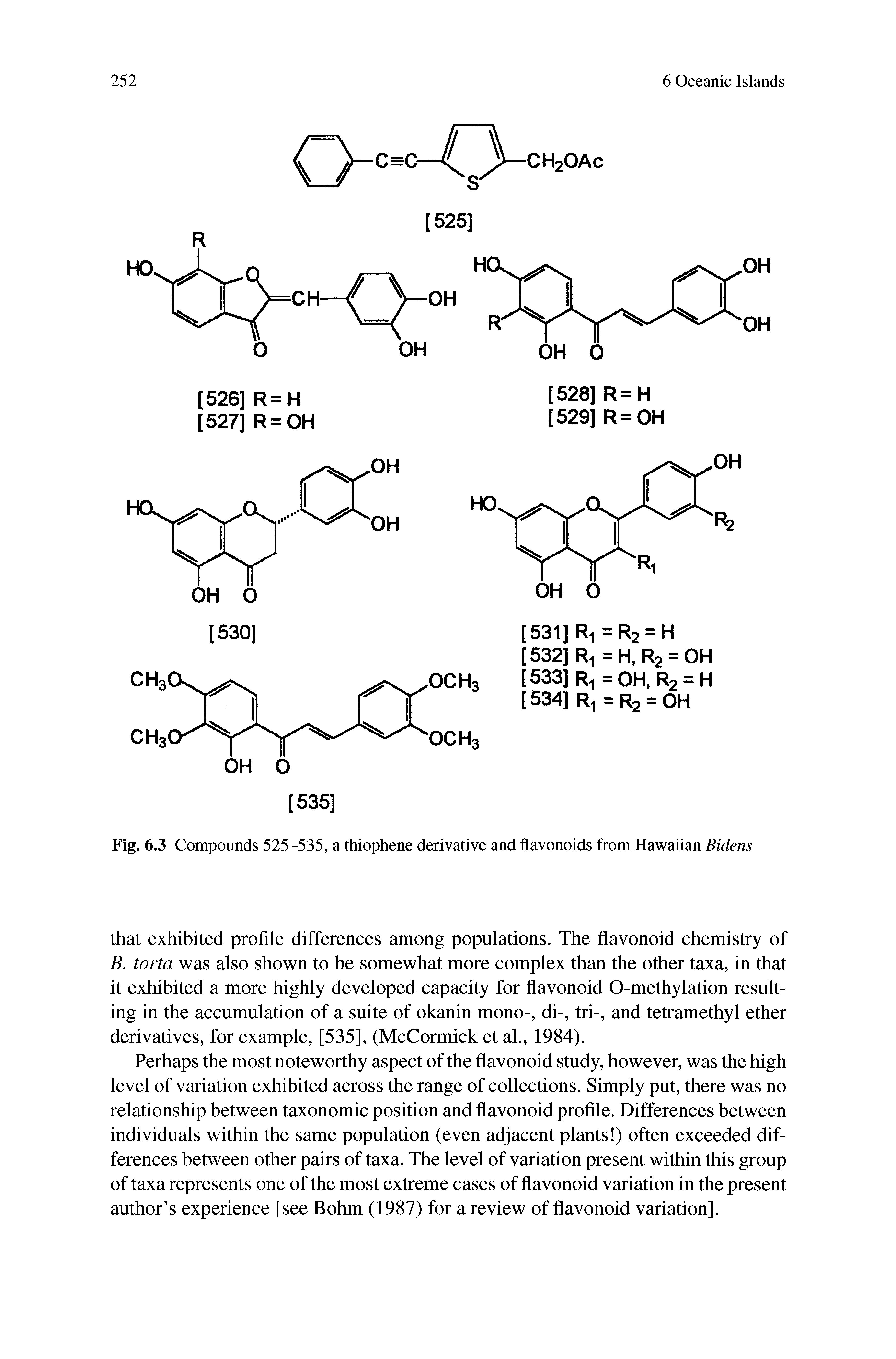 Fig. 6.3 Compounds 525-535, a thiophene derivative and flavonoids from Hawaiian Bidens...