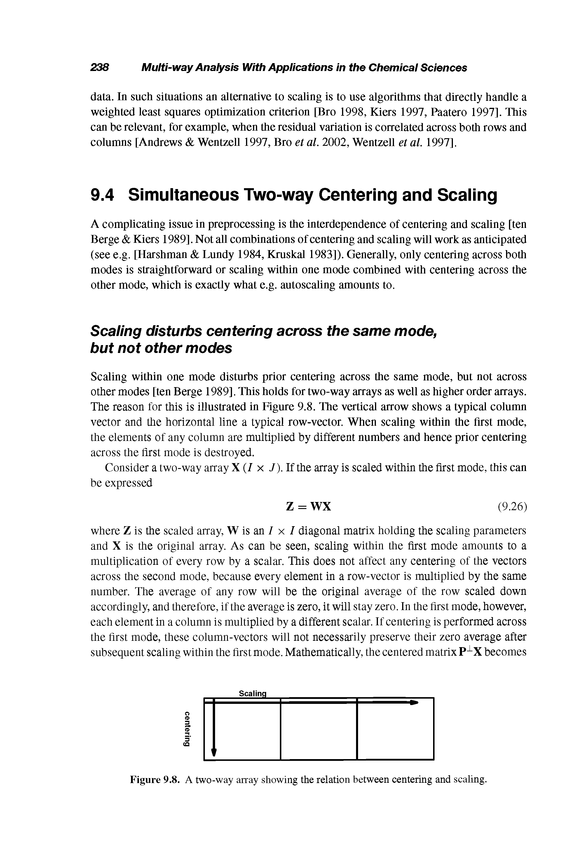 Figure 9.8. A two-way array showing the relation between centering and scaling.