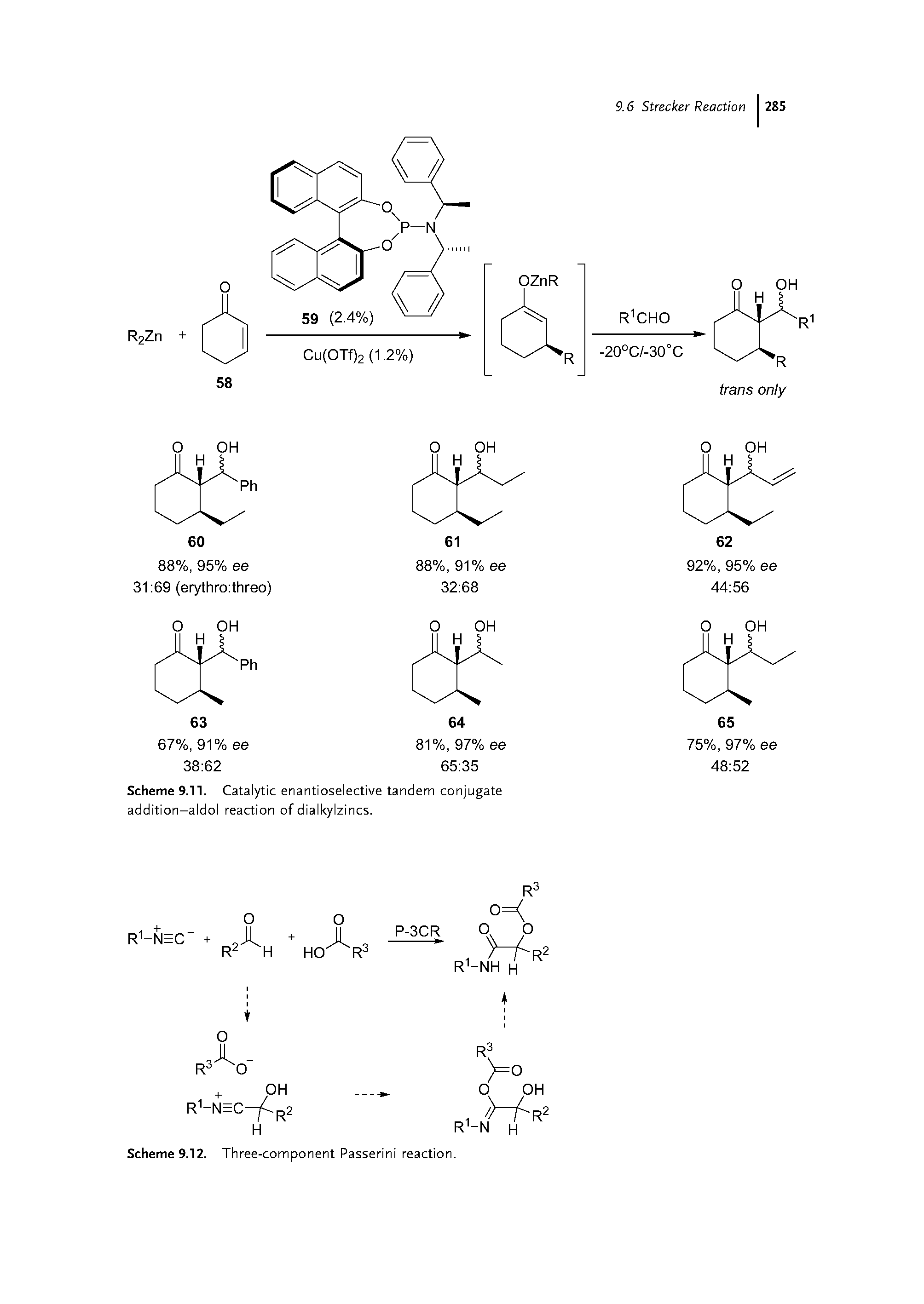 Scheme 9.11. Catalytic enantioselective tandem conjugate addition-aldol reaction of dialkylzincs.