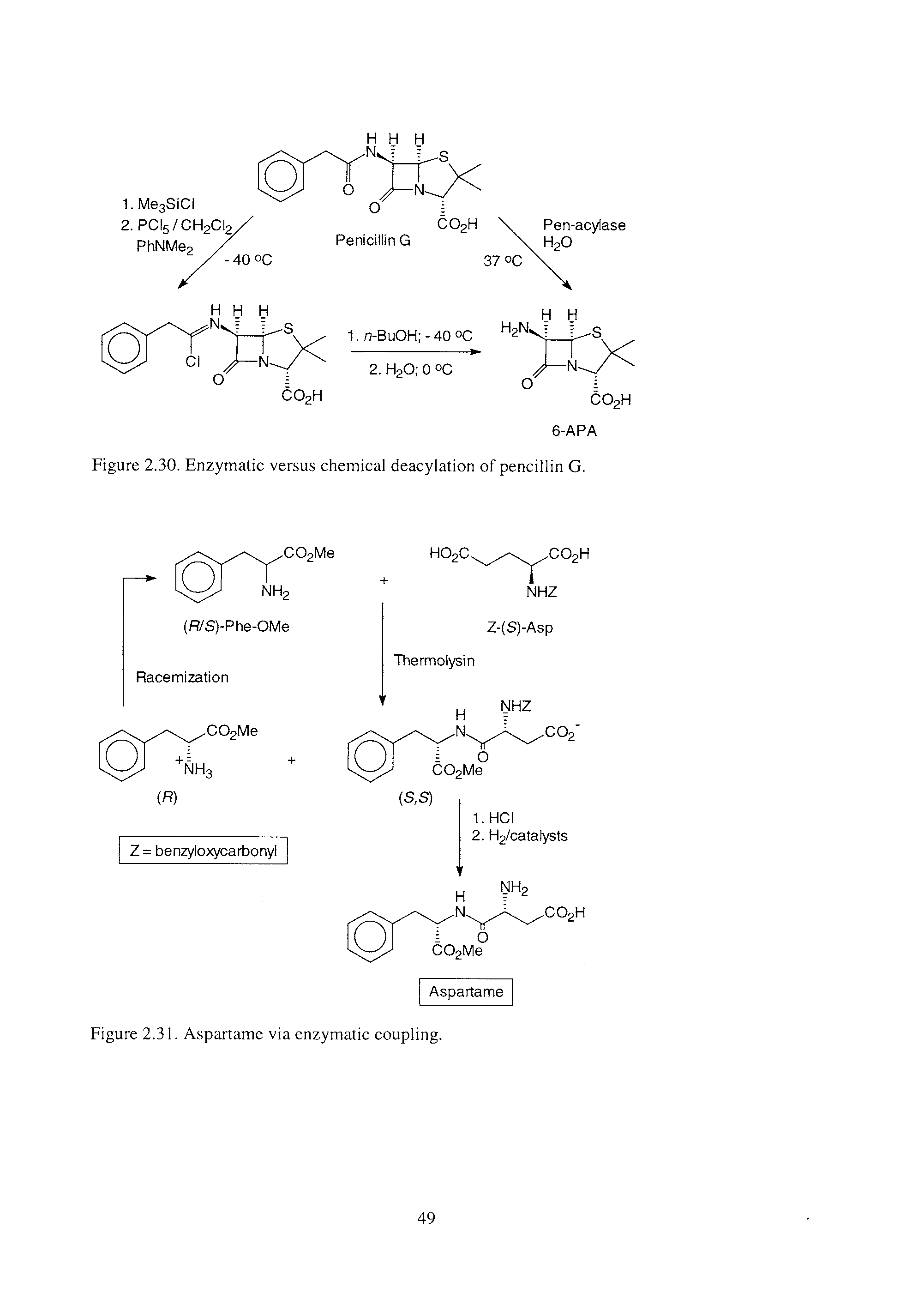 Figure 2.30. Enzymatic versus chemical deacylation of pencillin G.