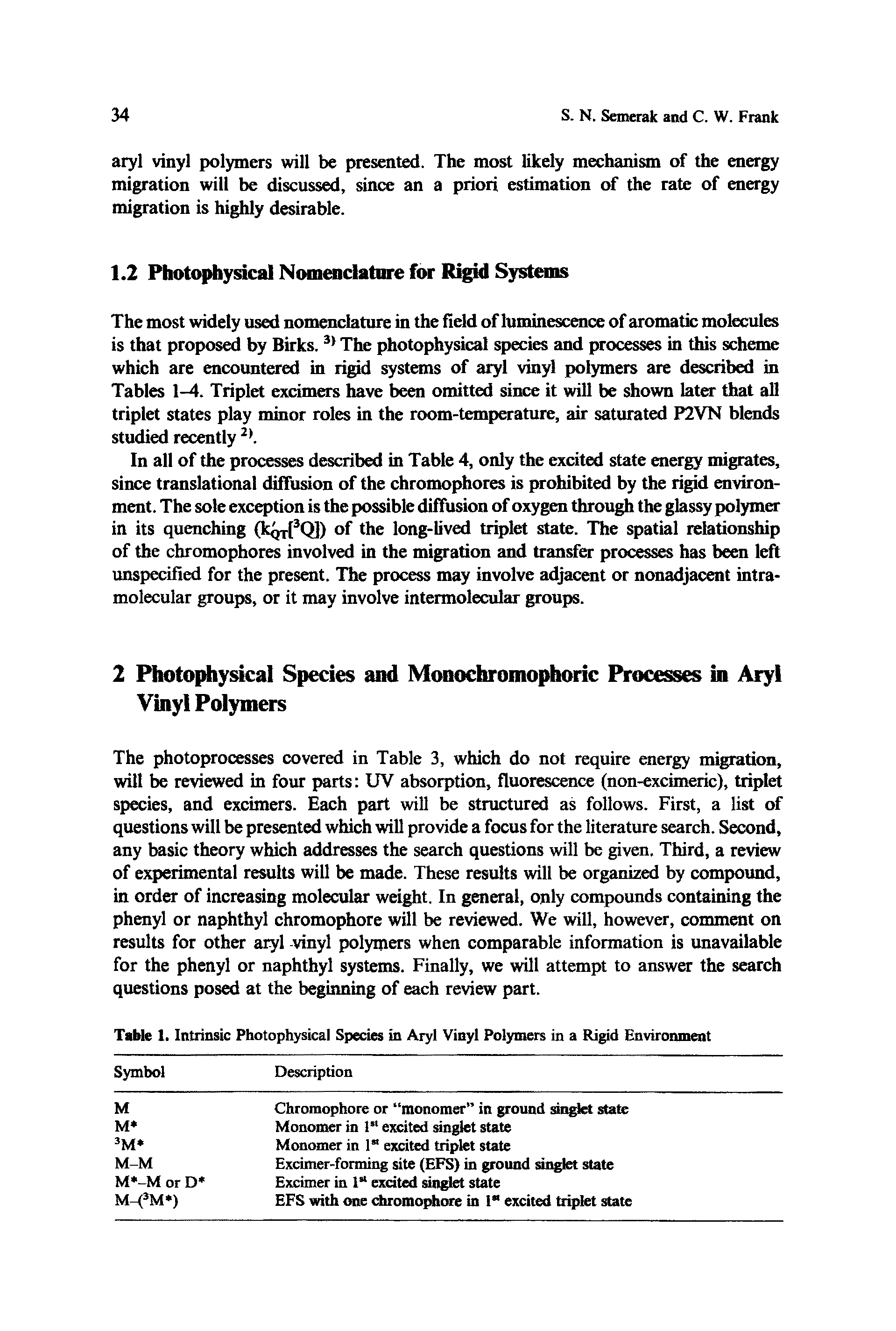 Table 1. Intrinsic Photophysical Species in Aryl Vinyl Polymers in a Rigid Environment...