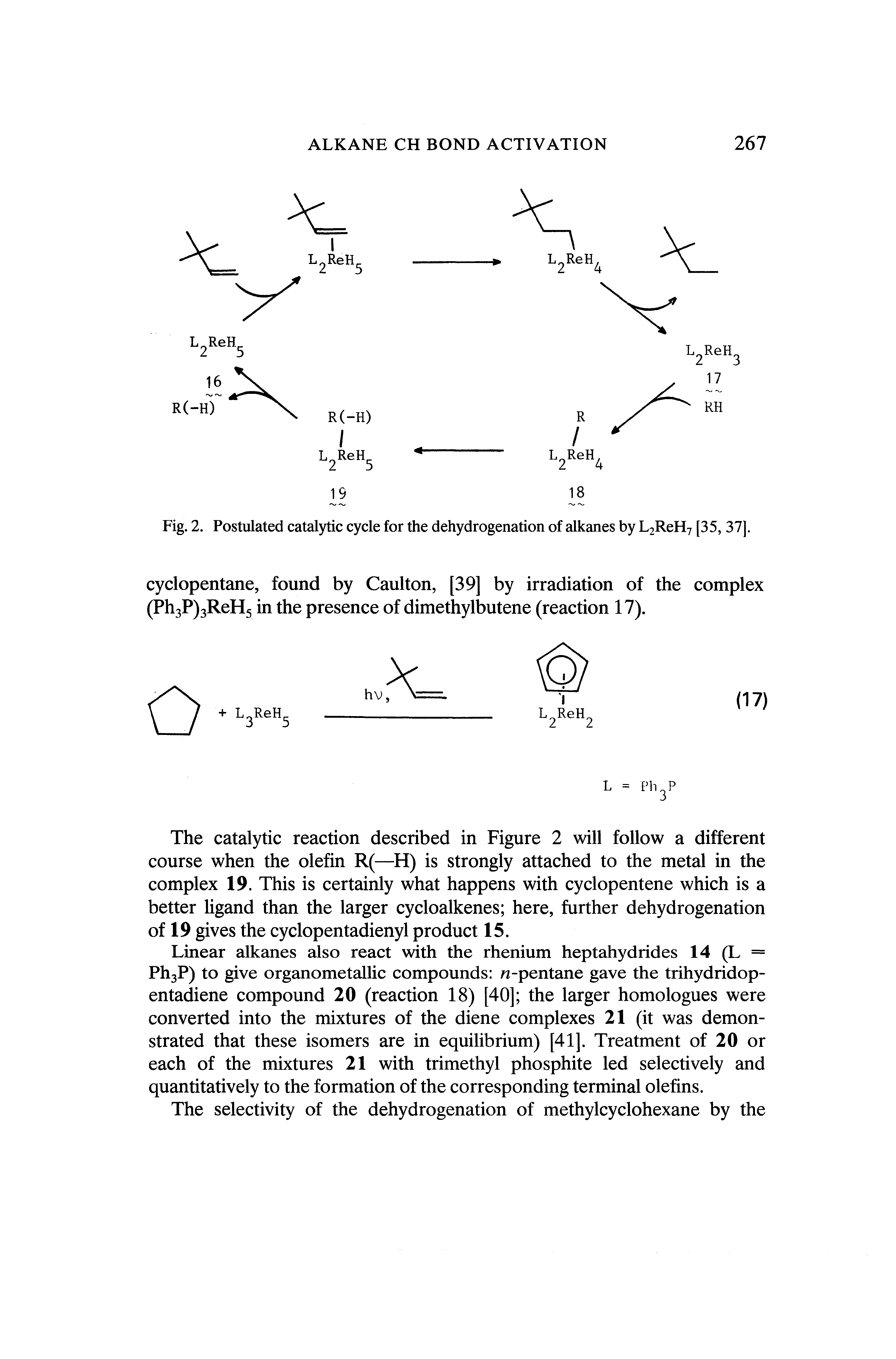 Fig. 2. Postulated catalytic cycle for the dehydrogenation of alkanes by L2ReH7 [35,37].