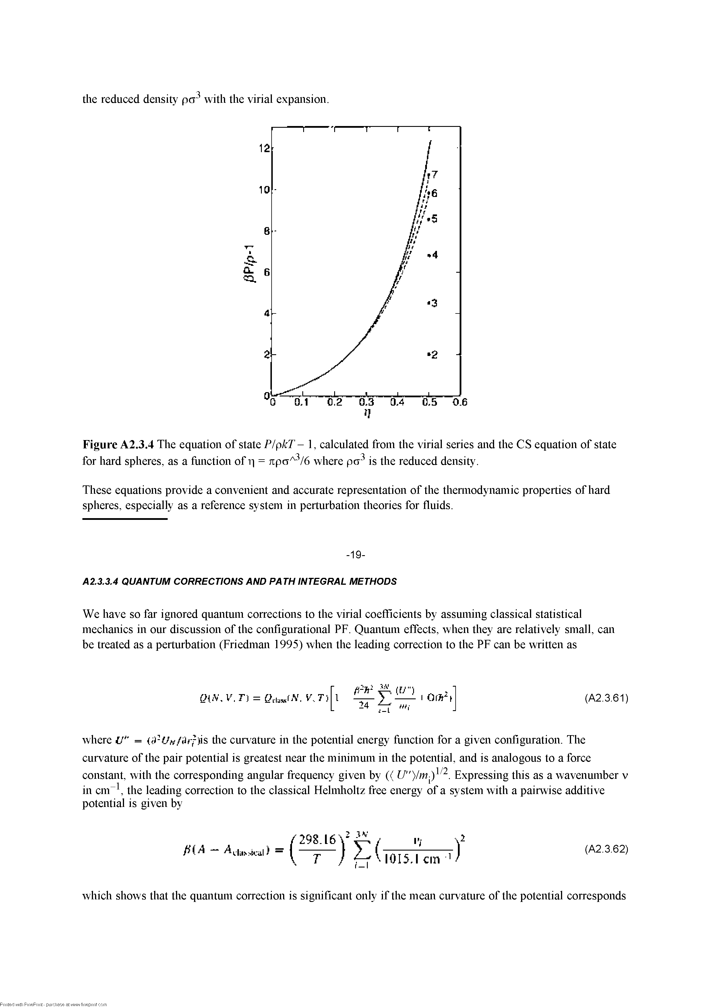 Figure A2.3.4 The equation of state P/pkT- 1, calculated from the virial series and the CS equation of state for hard spheres, as a fimction of q = where pa is the reduced density.