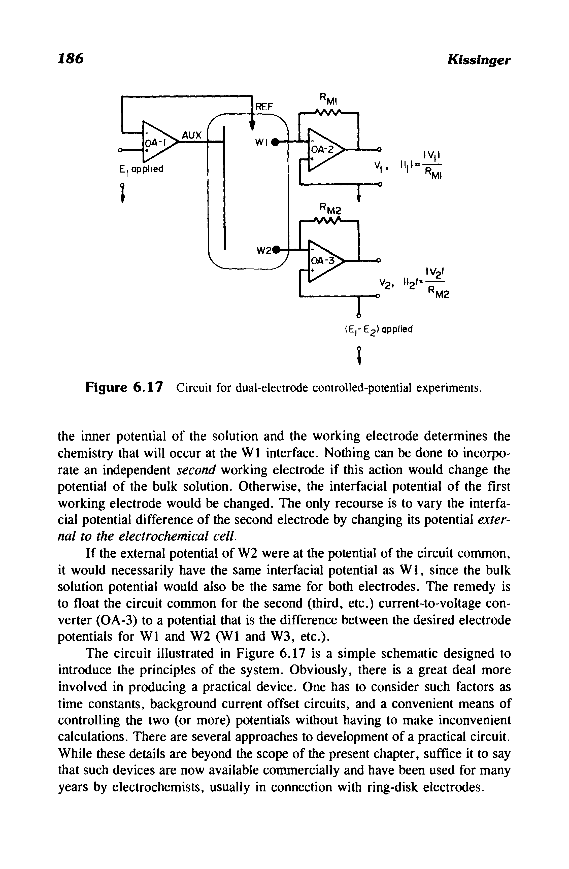 Figure 6.17 Circuit for dual-electrode controlled-potential experiments.