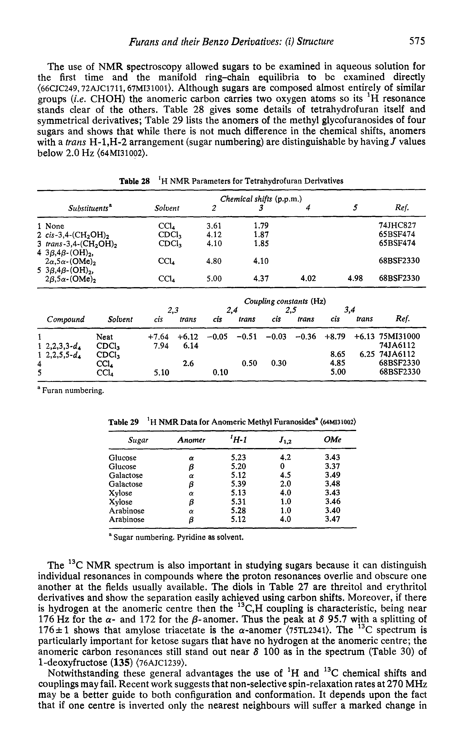 Table 29 1H NMR Data for Anomeric Methyl Furanosides (64MI31002>...