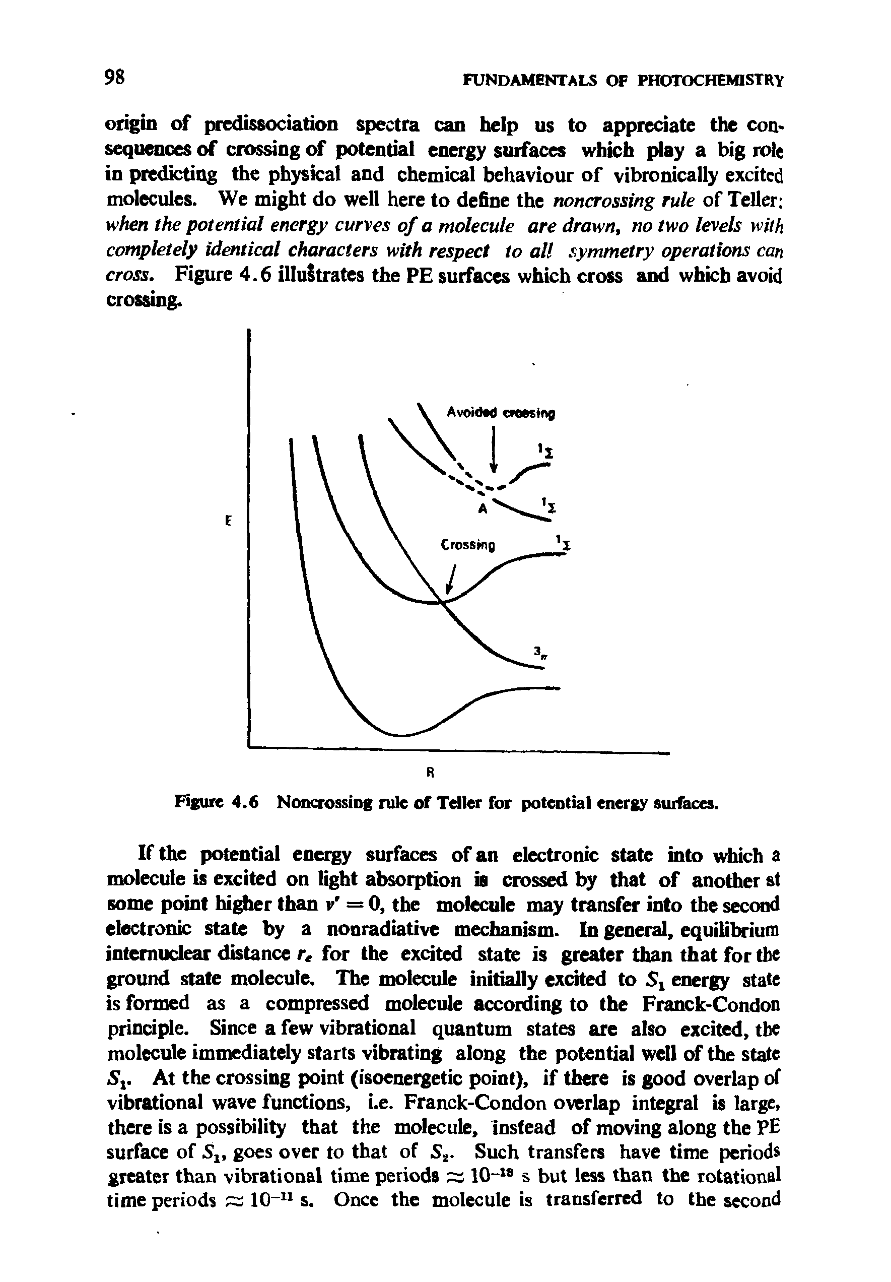 Figure 4.6 Noncrossing rule of Teller for potential energy surfaces.