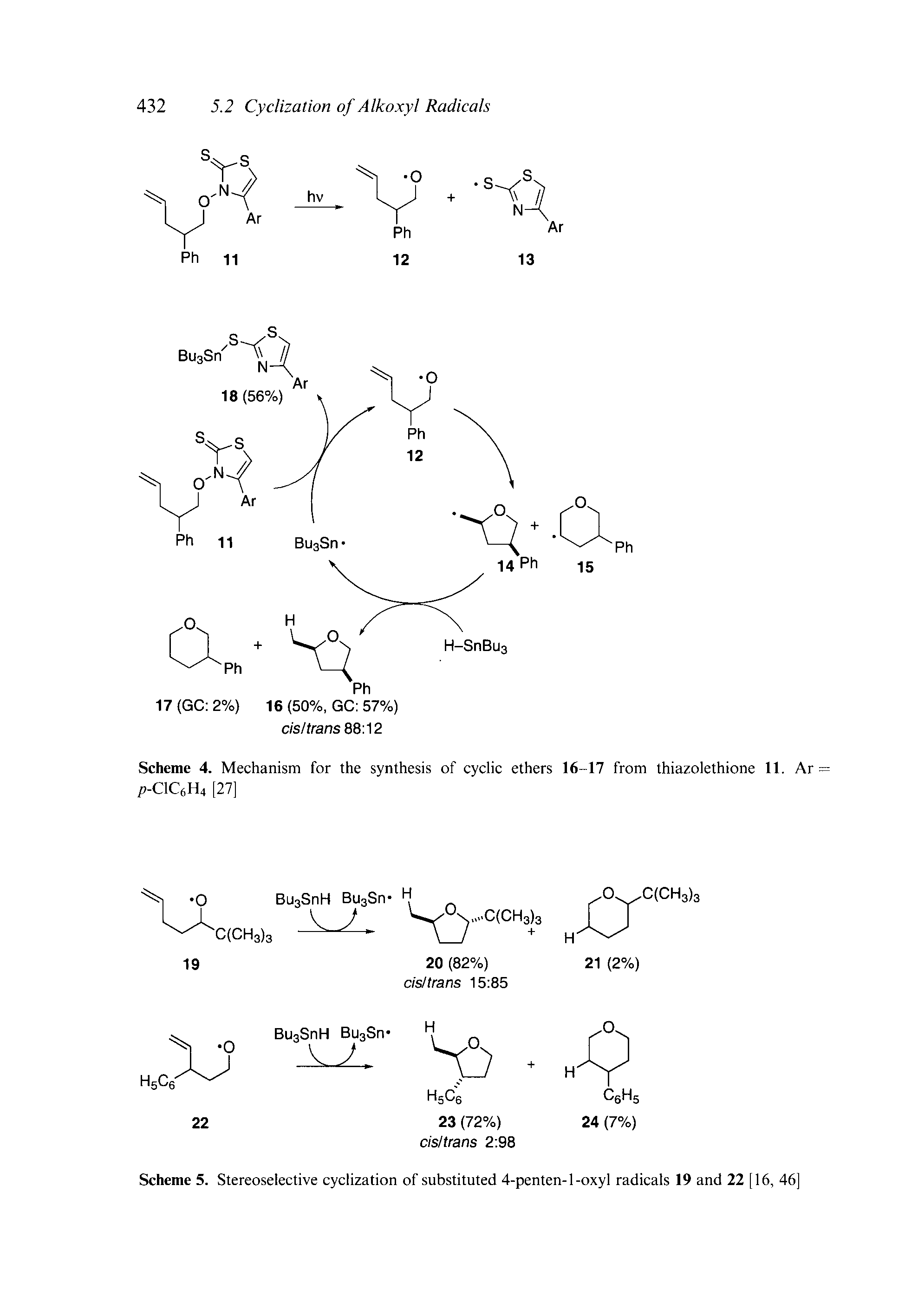 Scheme 5. Stereoselective cyclization of substituted 4-penten-l-oxyl radicals 19 and 22 [16, 46[...