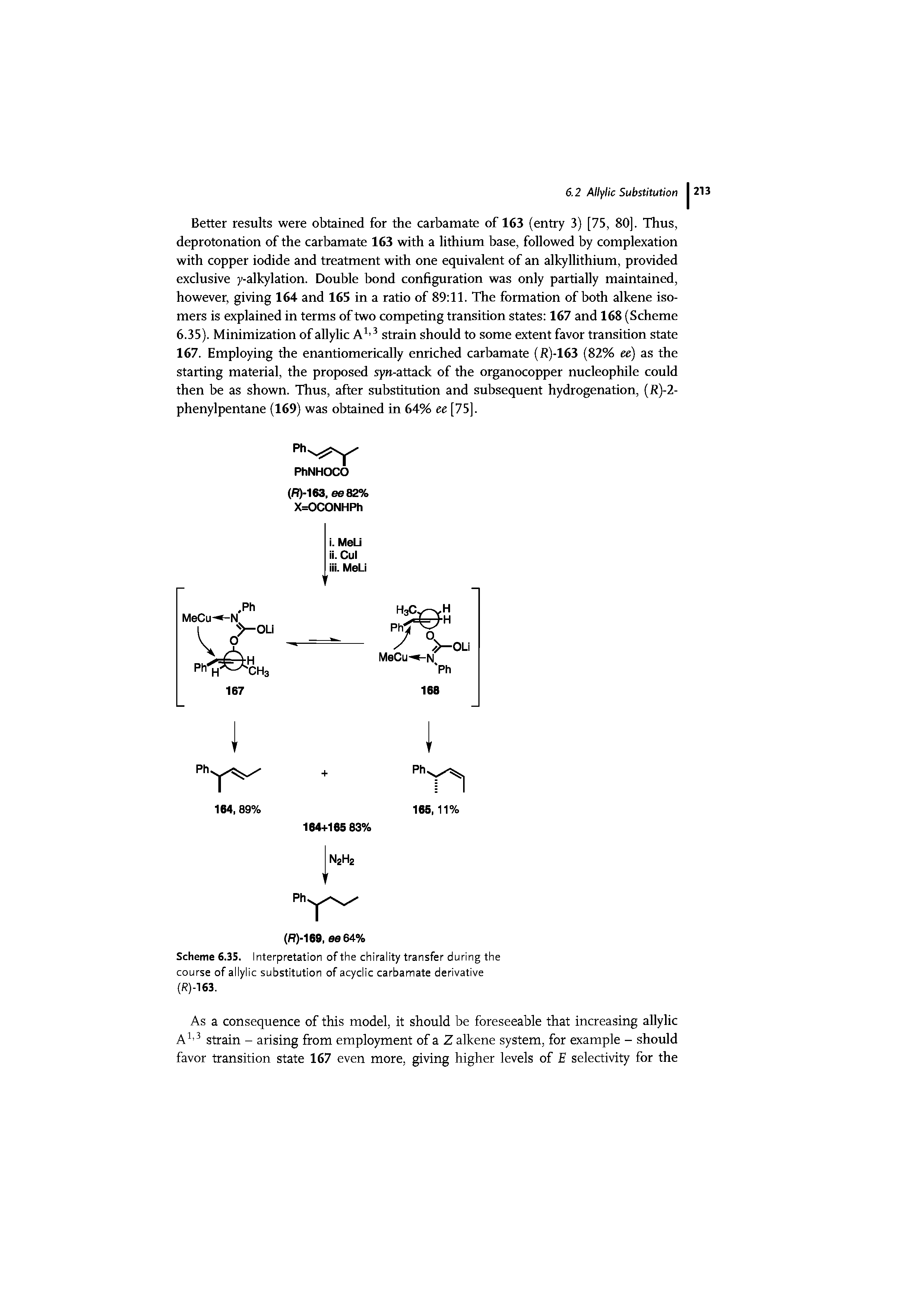 Scheme 6.3S. Interpretation of the chirality transfer during the course of allylic substitution of acyclic carbamate derivative (R)-163.