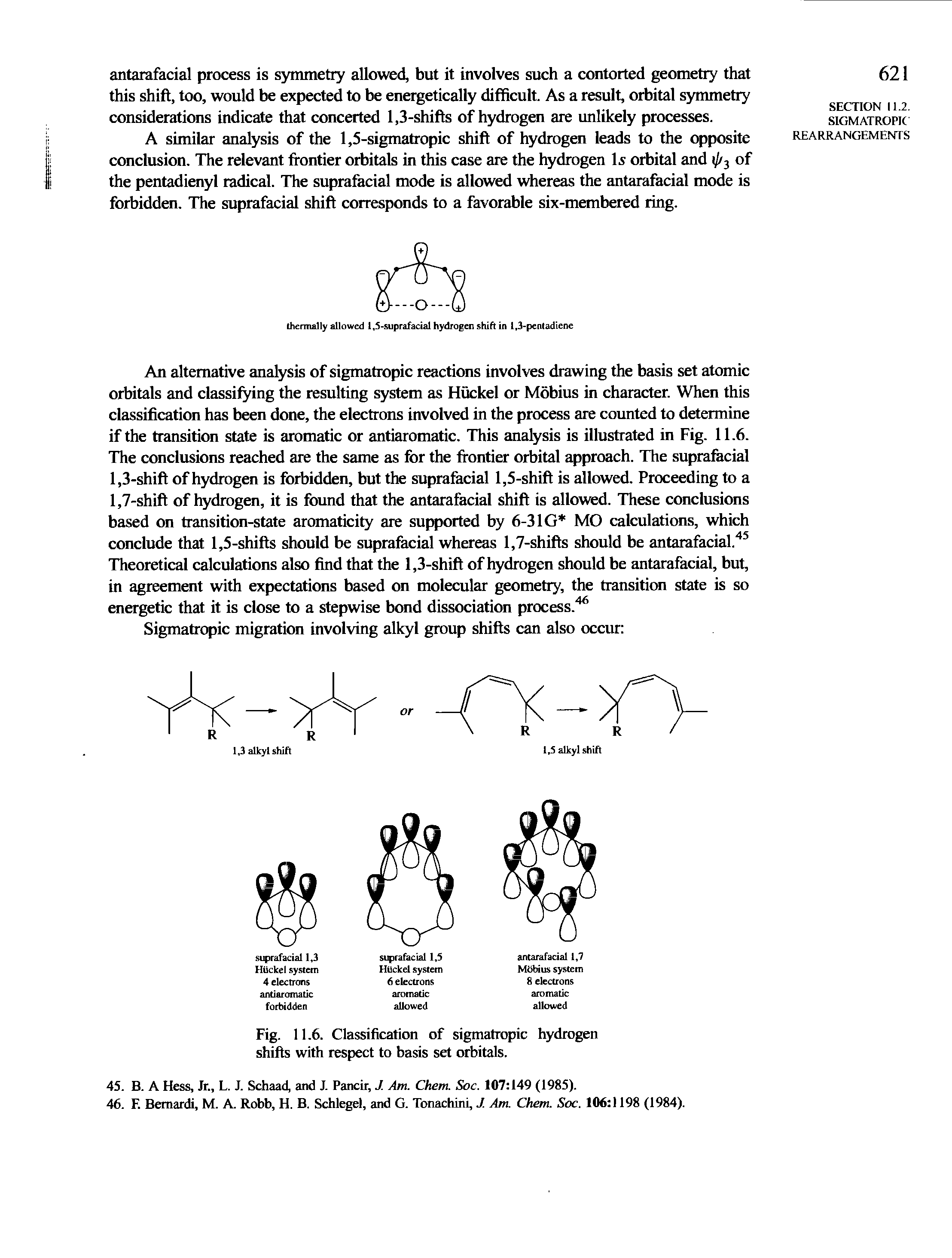 Fig. 11.6. Classification of sigmatropic hydrogen shifts with respect to basis set orbitals.