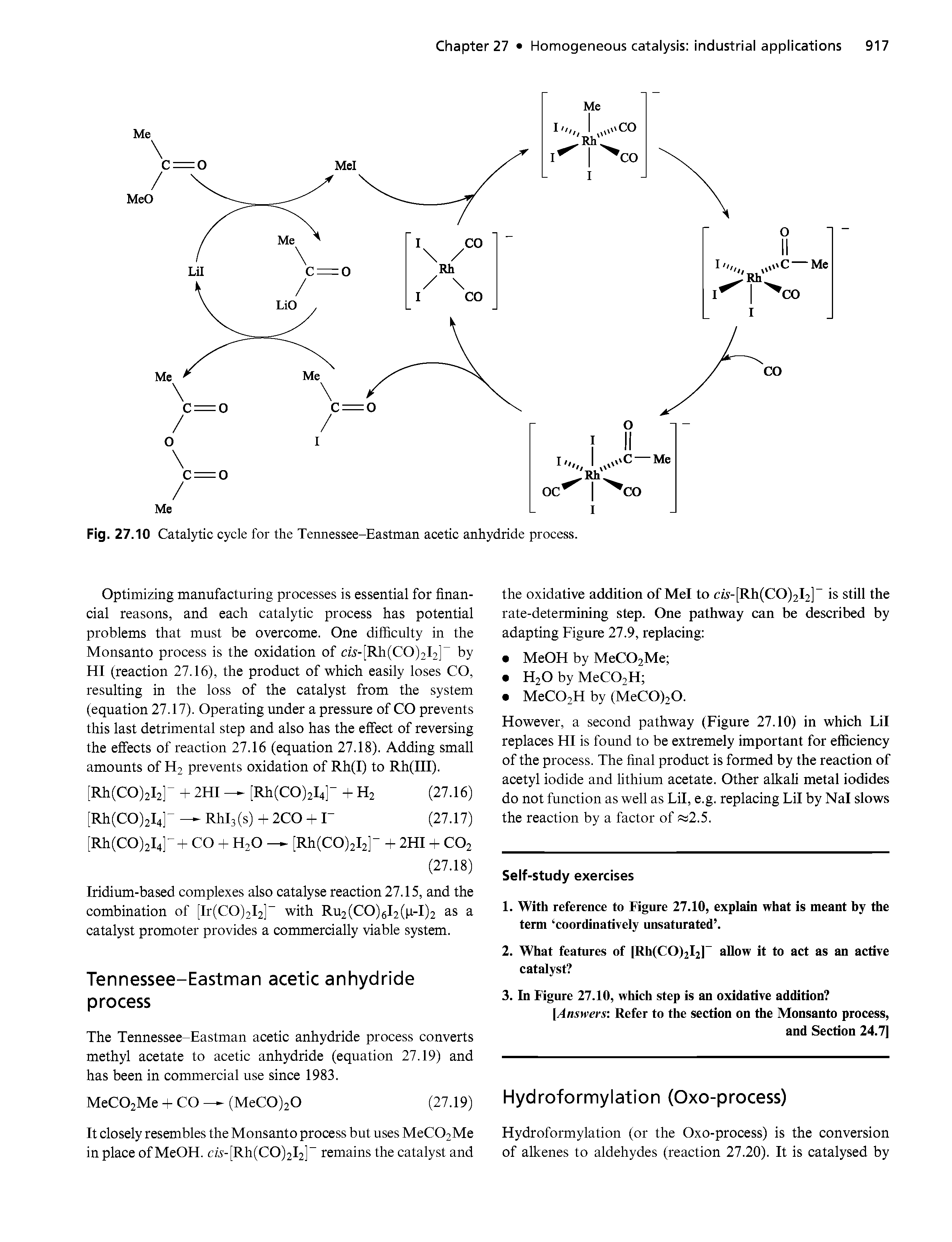 Fig. 27.10 Catalytic cycle for the Tennessee-Eastman acetic anhydride process.